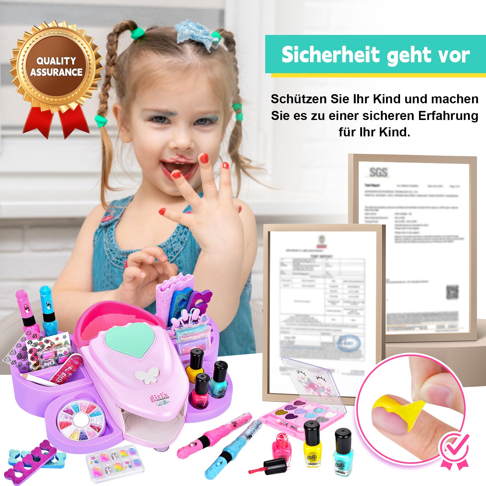 Herenear Set Manicura Niñas, Esmalte de Uñas Secador de Uñas, Juguetes Kit Uñas Niñas, Pegatinas de Uñas Juego Cumpleaños Regalo para Niños Niñas 5 6 7 8 9 10 11 12 Años