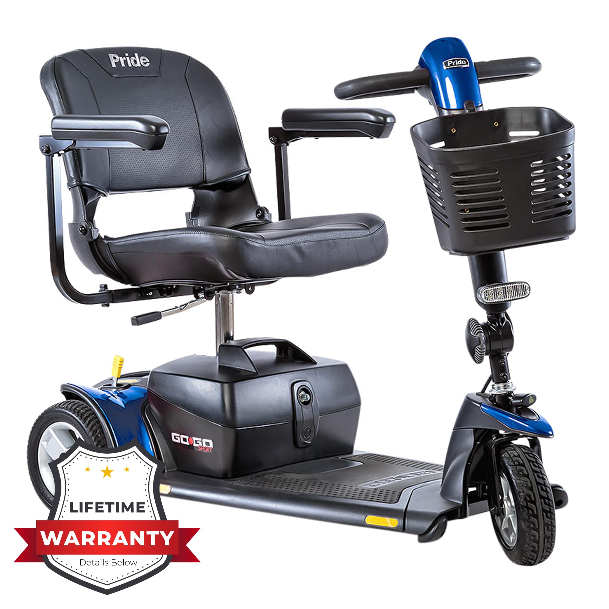 Go-Go Sport 3-Wheel Electric Travel Mobility Scooter for Adults + Rear Basket, Cup Holder, Extended Warranty-S73