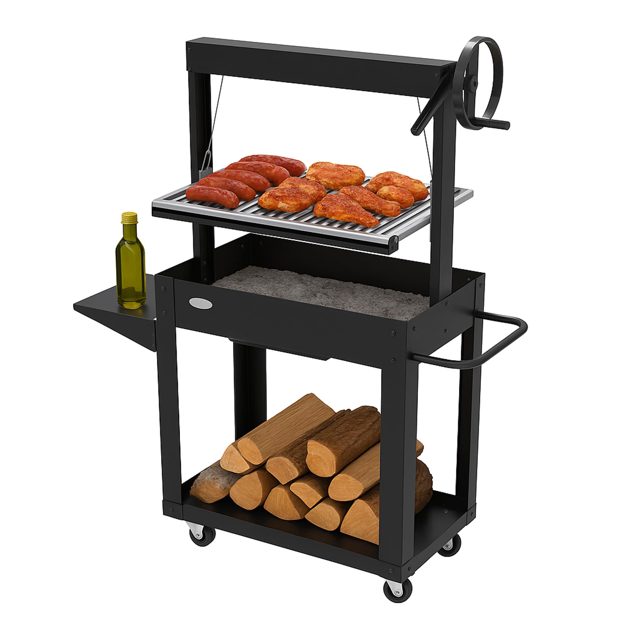 Barbecue Carbonella e Legna con Griglia Regolabile a Manovella "SMR" – BBQ con Struttura Robusta con Mensola Ribaltabile e Portalegna
