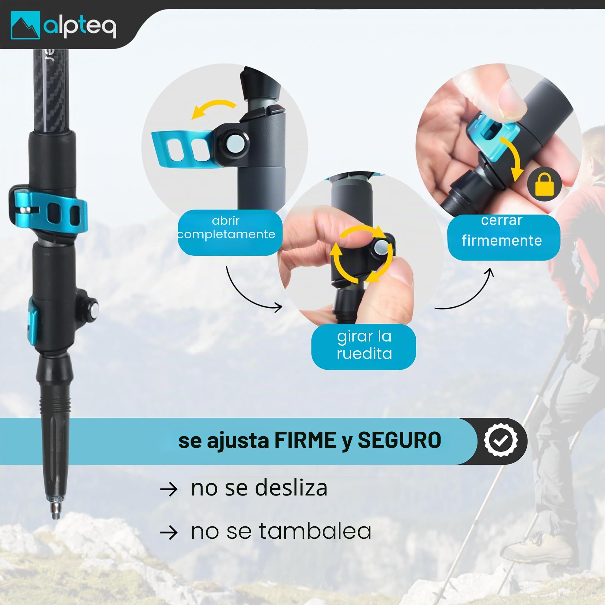 Bastones telescópicos de Carbono y Aluminio con Mango de Corcho y prolongación – Bastones de Trekking ultraligeros para montaña y Marcha nórdica – Ajustables 65–135 cm – Hombre, Mujer y niños