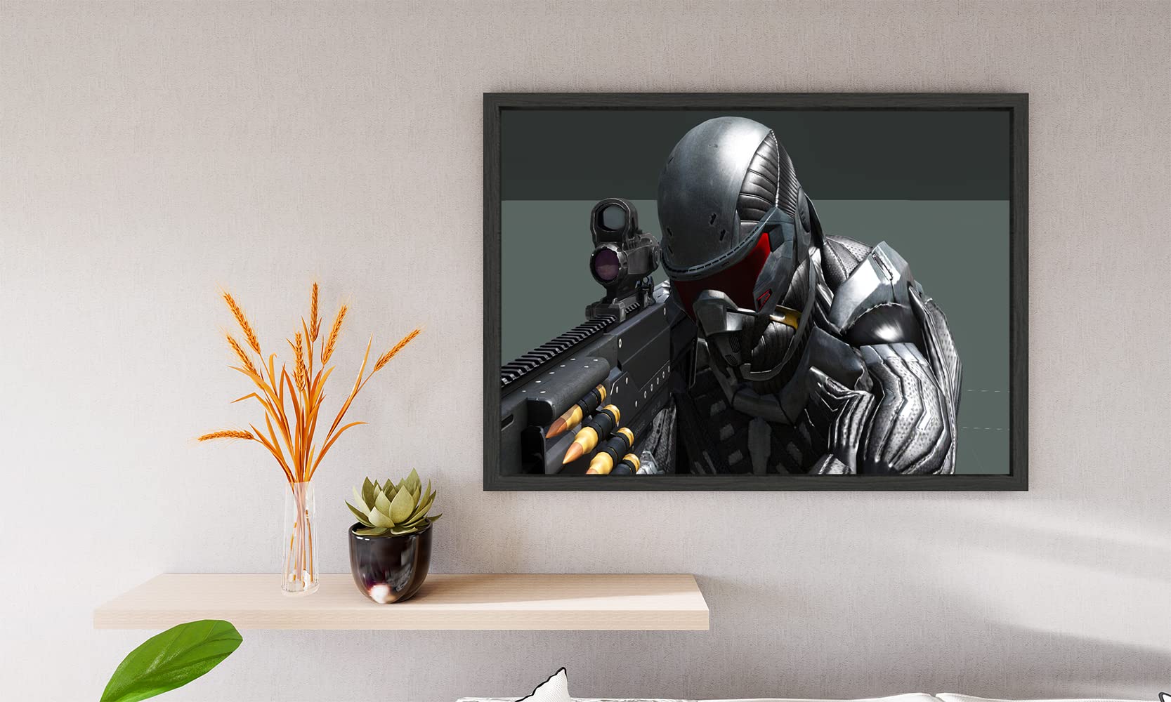 VERRE ART Printed Framed Canvas Painting for Home Decor Office Wall Studio Wall Living Room Decoration (14x10inch Black Floater) - lago-crysis-nanosuit-version