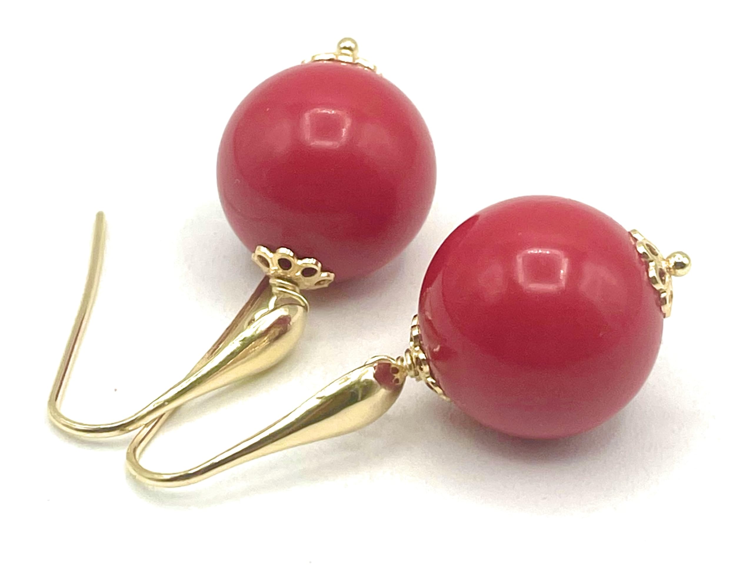 Pendientes Rojo Coral, Vermeil 24 K, Joyas Artesanales, Made in Italy, Regalo para Mujeres