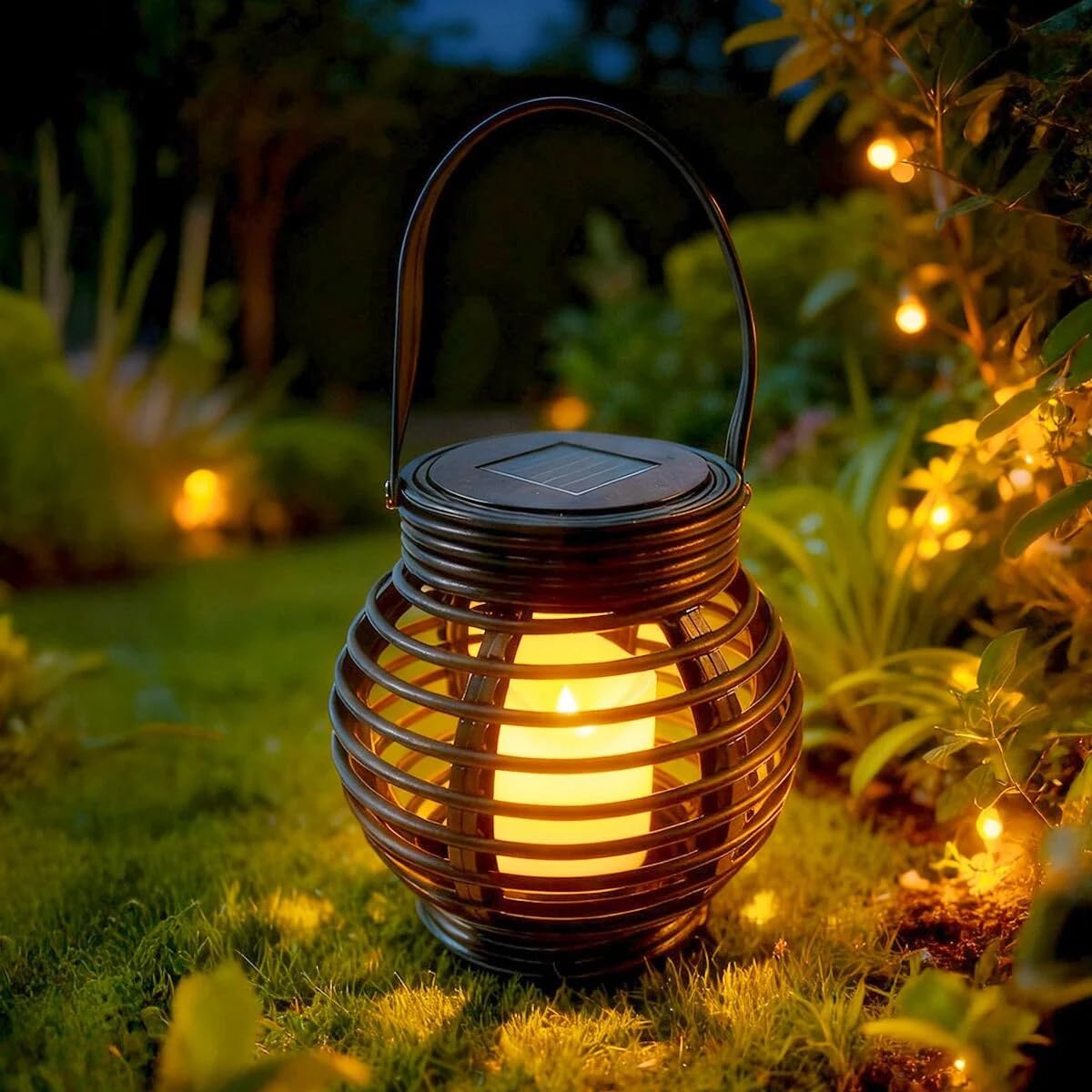 Festive Lights 17cm LED Solarlaterne für Außen Gitter Laterne Schwarz Wetterfest Laterne mit Muster Deko Windlicht Solarlampen für außen (17cm)