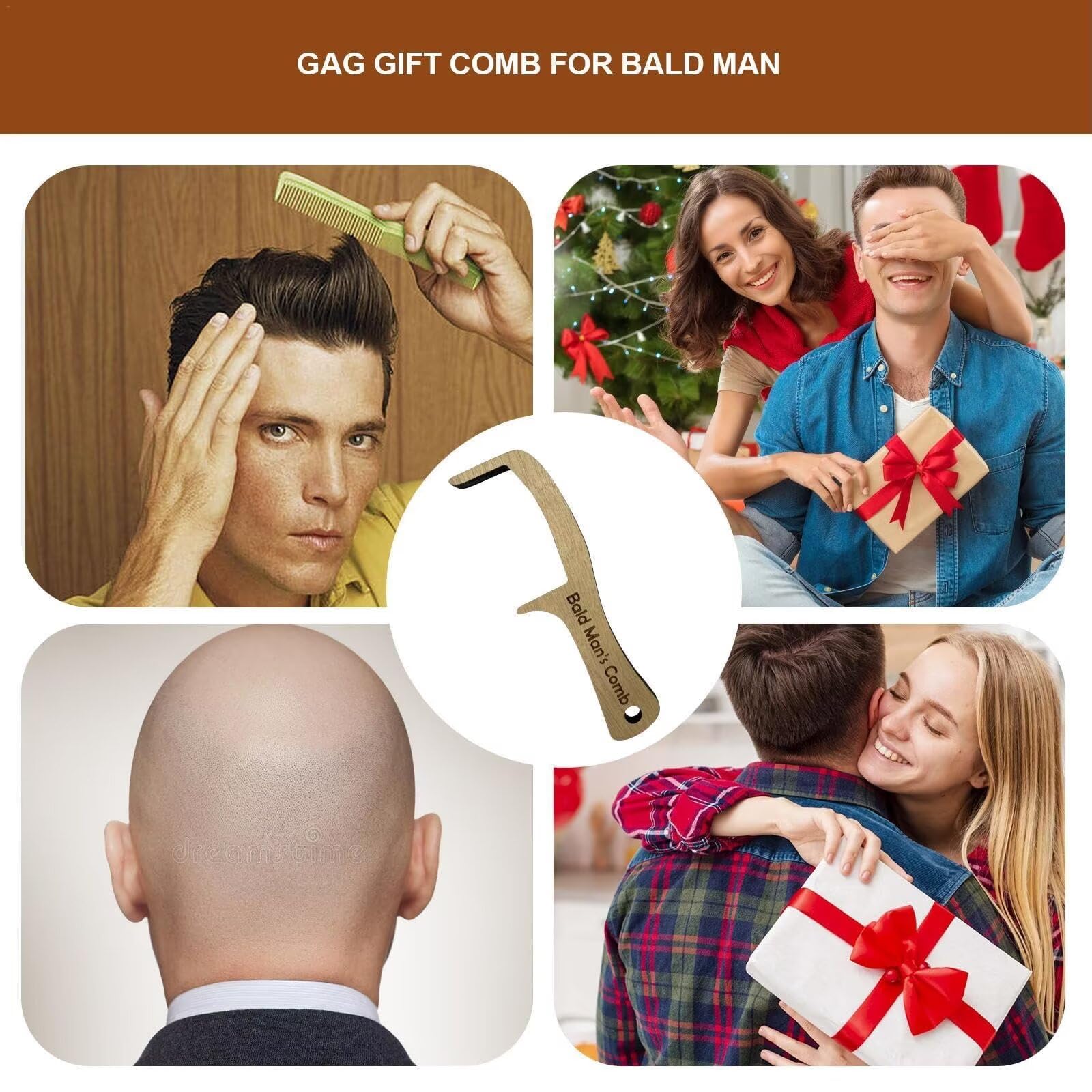 PEXIOAN Bald Man Joke Hairbrush, Funny Grooming Tool, Bald Man Novelty Hair Comb, Bold Head Polish Brush Novelty Fun Gift(Comb) - Image 4