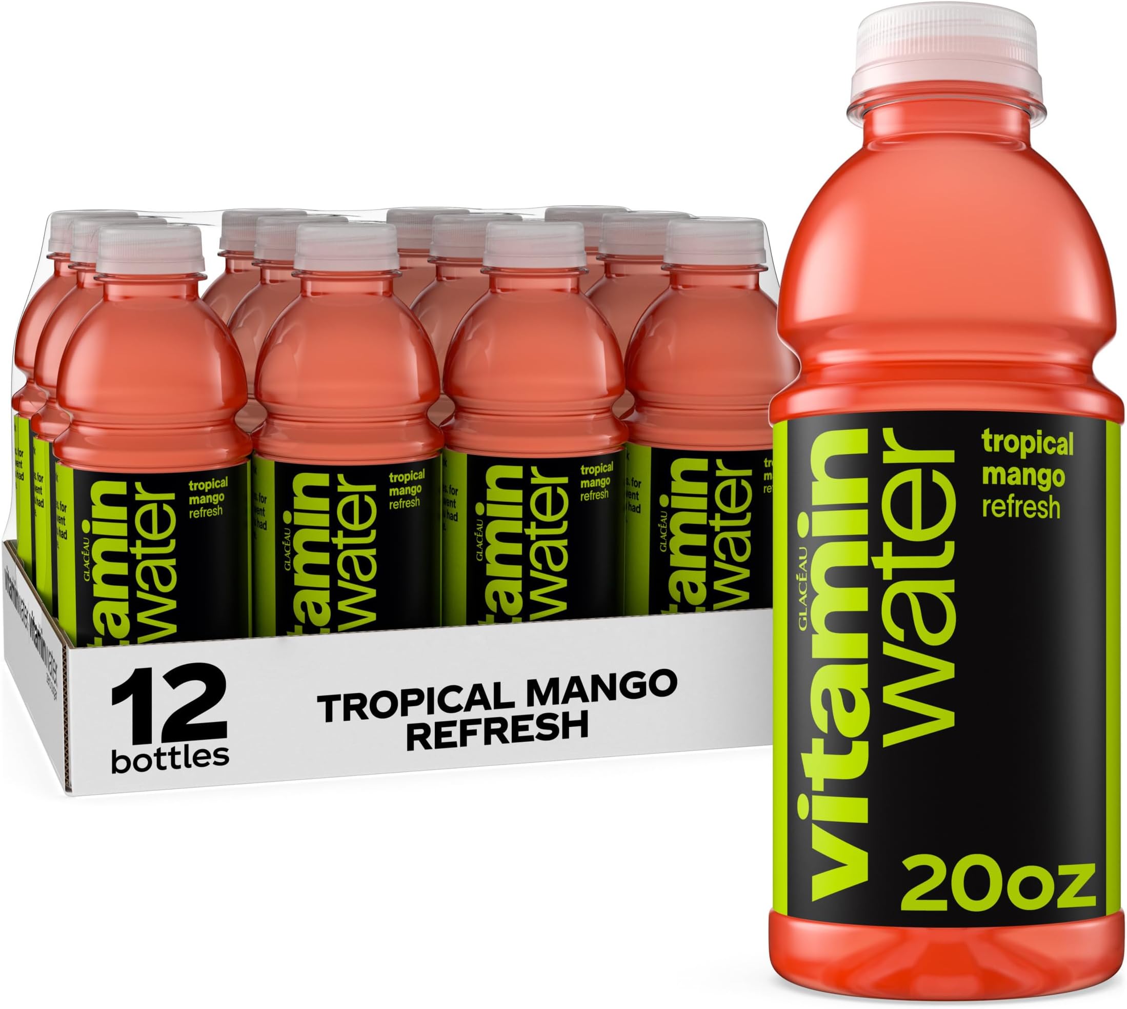 vitaminwater Refresh Tropical Mango, Flavored Water Beverage Bottles, 20 fl oz, 12 Pack