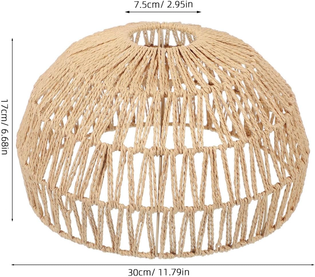 Baluue Rattan Lamp Shade, Boho Pendant Light Shade Replacement Wicker Texture Cover for Chandelier Hanging Lights, Kitchen Island & Dining Room, 11.8"×6.7"