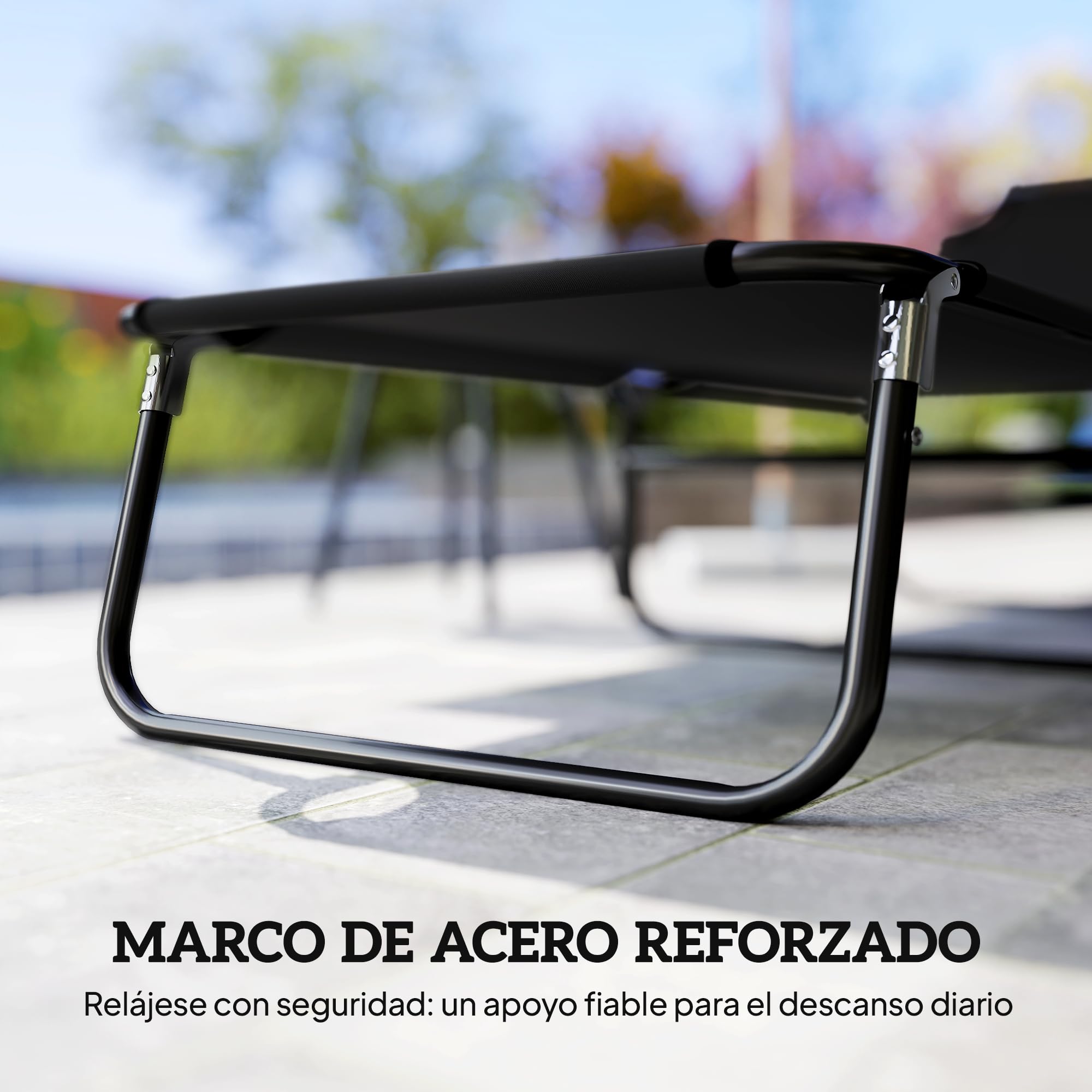 Outsunny Tumbona Plegable Reclinable con Ángulo Ajustable de 5 Posiciones para Jardín Exterior Piscina Terraza Camping Carga 120 kg 188x56x28 cm Negro