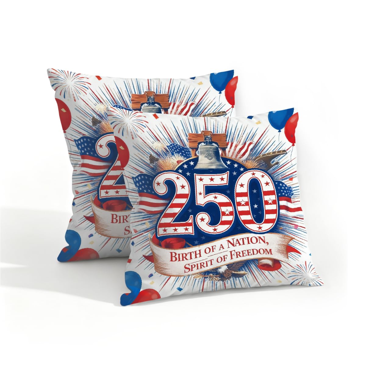 Outdoor Pillow Covers Waterproof Pillowcases 16x16in Set of 2 American 250th Celebrations Decorative Throw Cushion Case for Couch Sofa Garden Patio Furniture