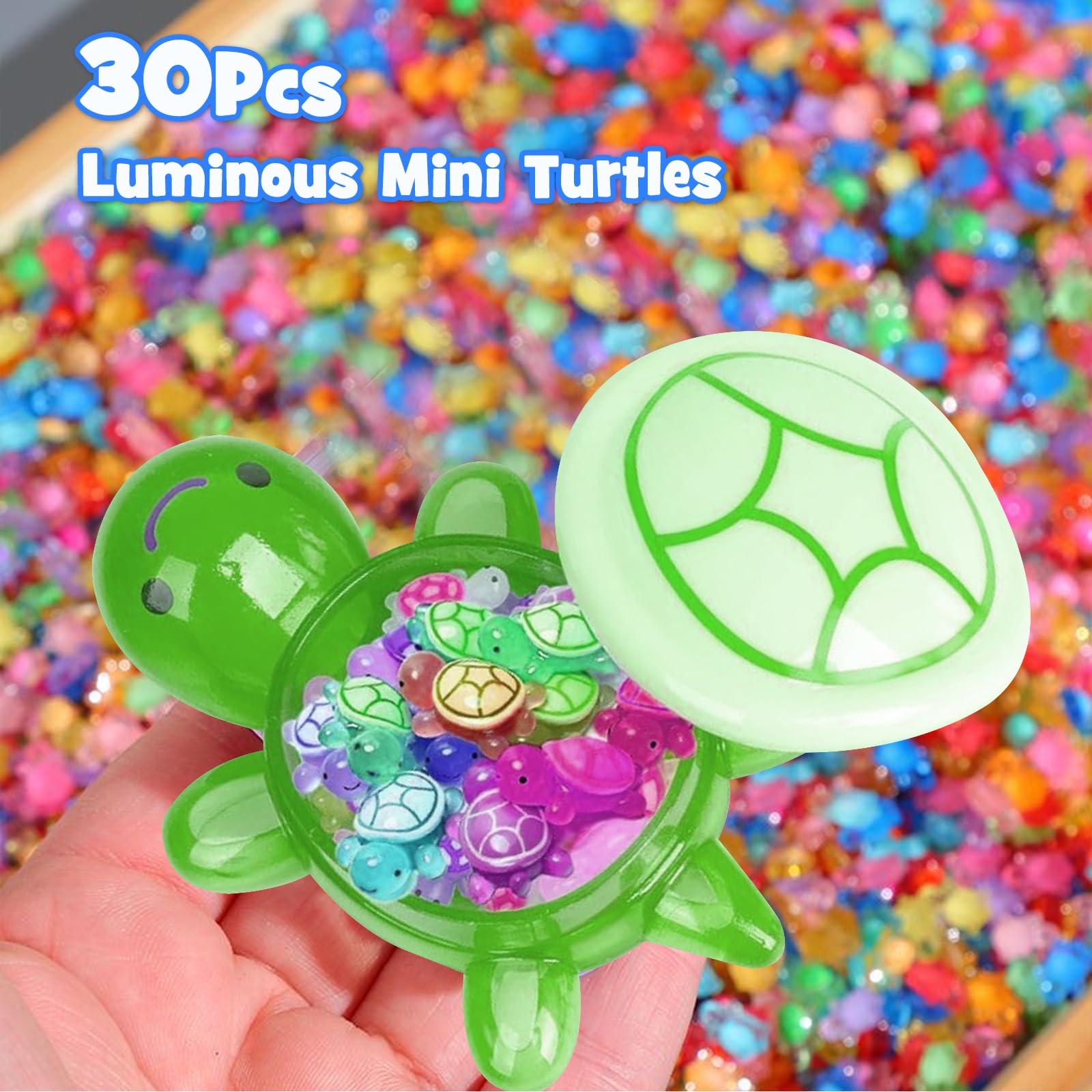 shirylzee Cute Glow-in-the-Dark Turtle Storage Box with 30pcs Mini Resin Turtle - Image 3