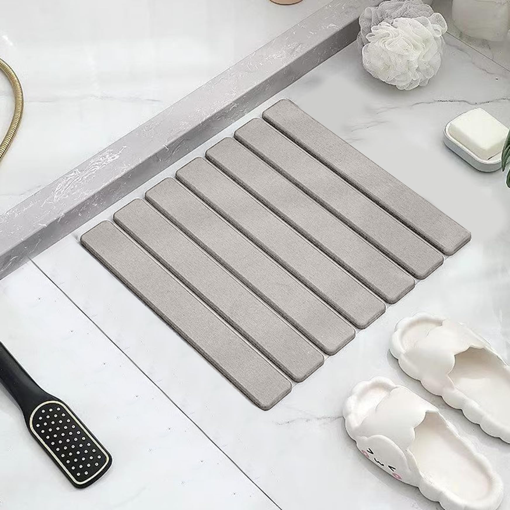 Alfombra de baño de Piedra de diatomita, Alfombra de Ducha de Piedra de Secado rápido de 16x12 Pulgadas, de baño no Deslizante Plegable para el Piso de la Ducha de la Cocina, Gris Claro