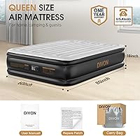Vista 6 de DIVON Colchón de aire Queen con bomba integrada, colchón inflable con patrón de ondas en 3 minutos, colchón inflable rápido de 18 pulgadas, colchón