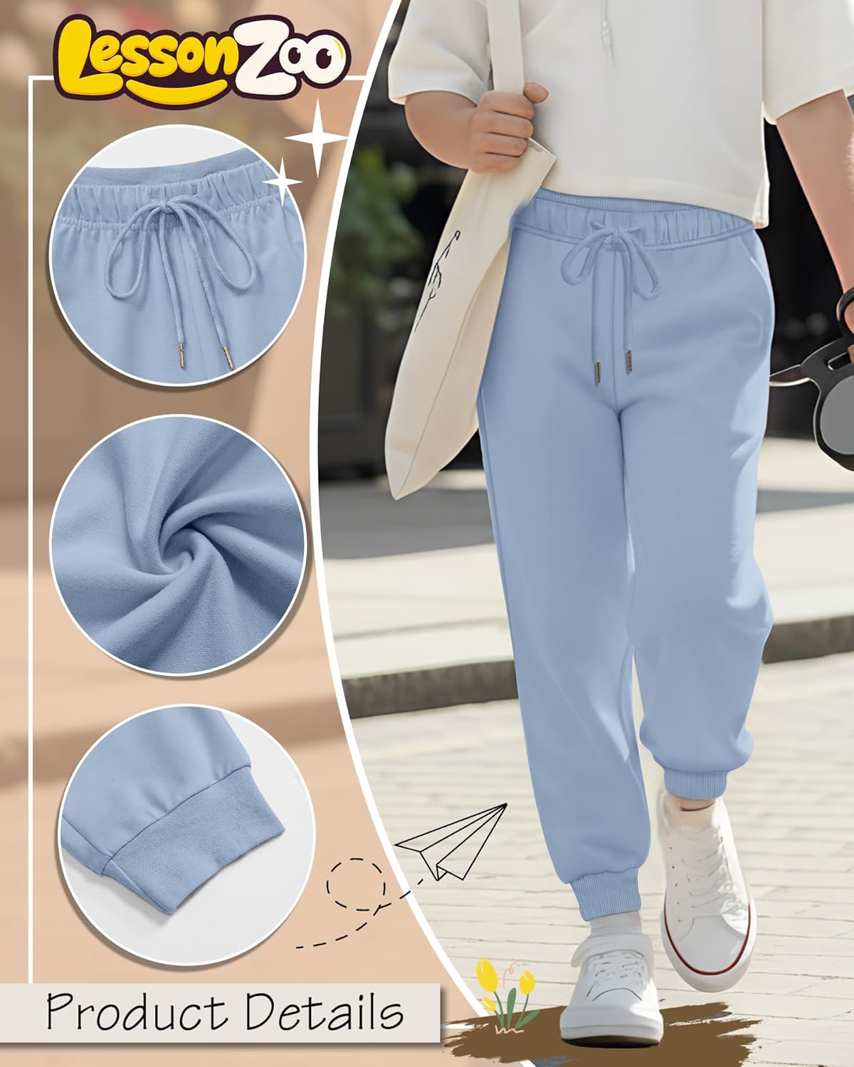 4 Pack Girls Joggers Lounge Sweatpants Drawstring Baggy Lightweight Kids Double Waisted Athletic Pants with Pockets - Image 4