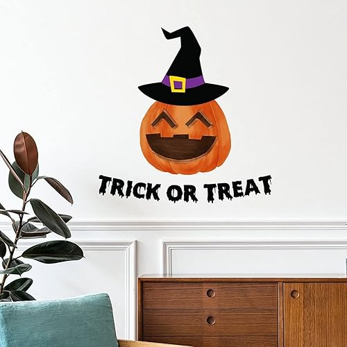 Calcomanías de pared de Halloween, divertidas decoraciones de bruja de gato negro, linterna de calabaza, calcomanías de Halloween, decoración de