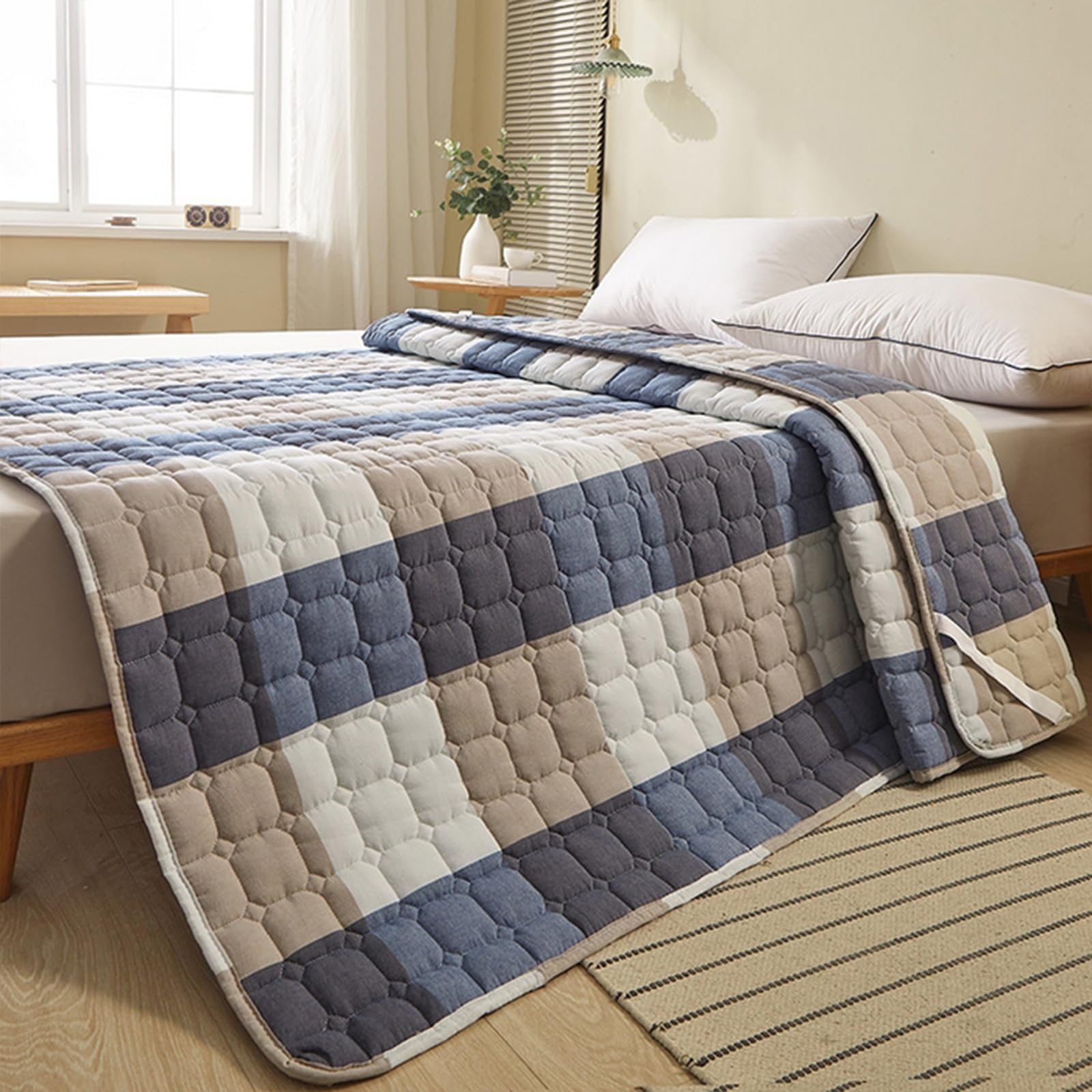 Matratzenschoner 120 x 200 cm Gesteppte Matratzenauflage Blau Eckgummis, Matratzenschoner aus 100% Baumwolle, Basic Matratzenschutz