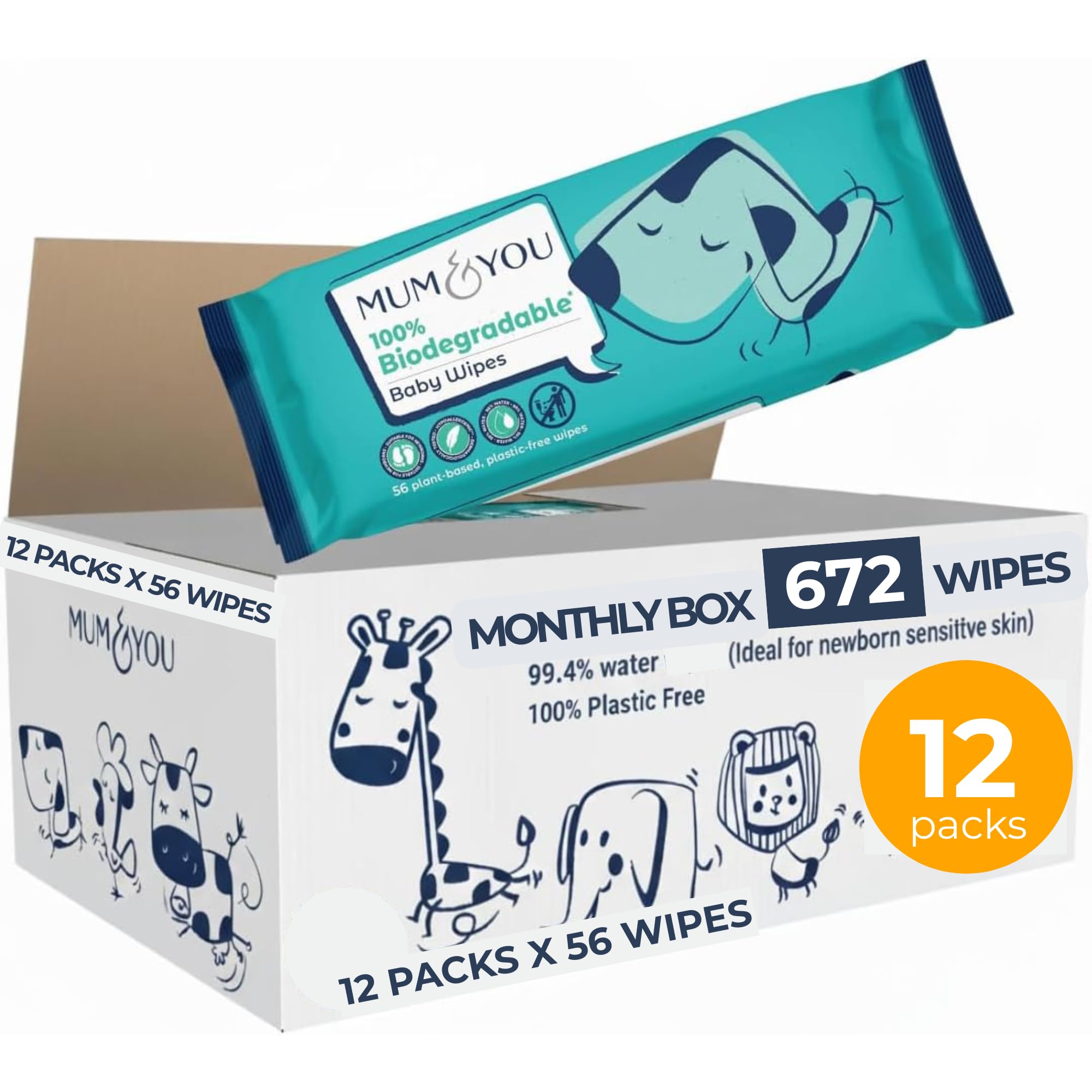 Mum & You Baby Wipes Multipack - 672 Biodegradable Wet Wipes (12 Packs) | 99.4% Water. Ideal for Sensitive Newborn Skin | Baby Wipes Bulk, Bum Wipes, Wet Tissue, wet wipes baby - 3
