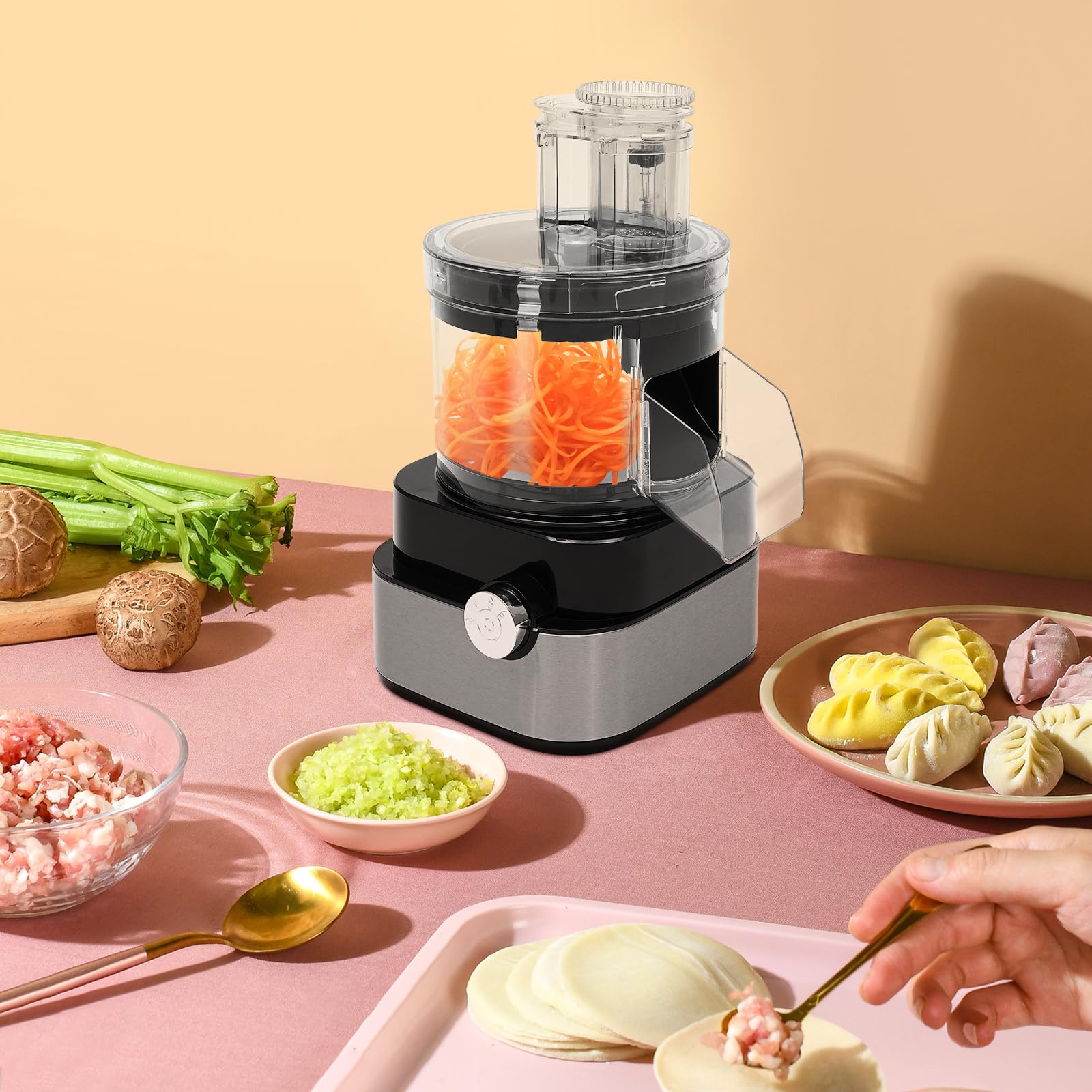 Commercial Vegetable Chopper, Electric Potato Dicer Processor, 5 in 1 Electric Veggie Shredder, Multifunctional Meat Blender Grinder Combo, 4 Blades with 5L Bowl for Mincing, Dicing, Shredding, 600W
