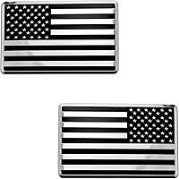 LFPartS USA Embossed Stainless Steel Metal Flag Emblems for Cars Trucks - Black Chrome Left Right Set 3.12x2in