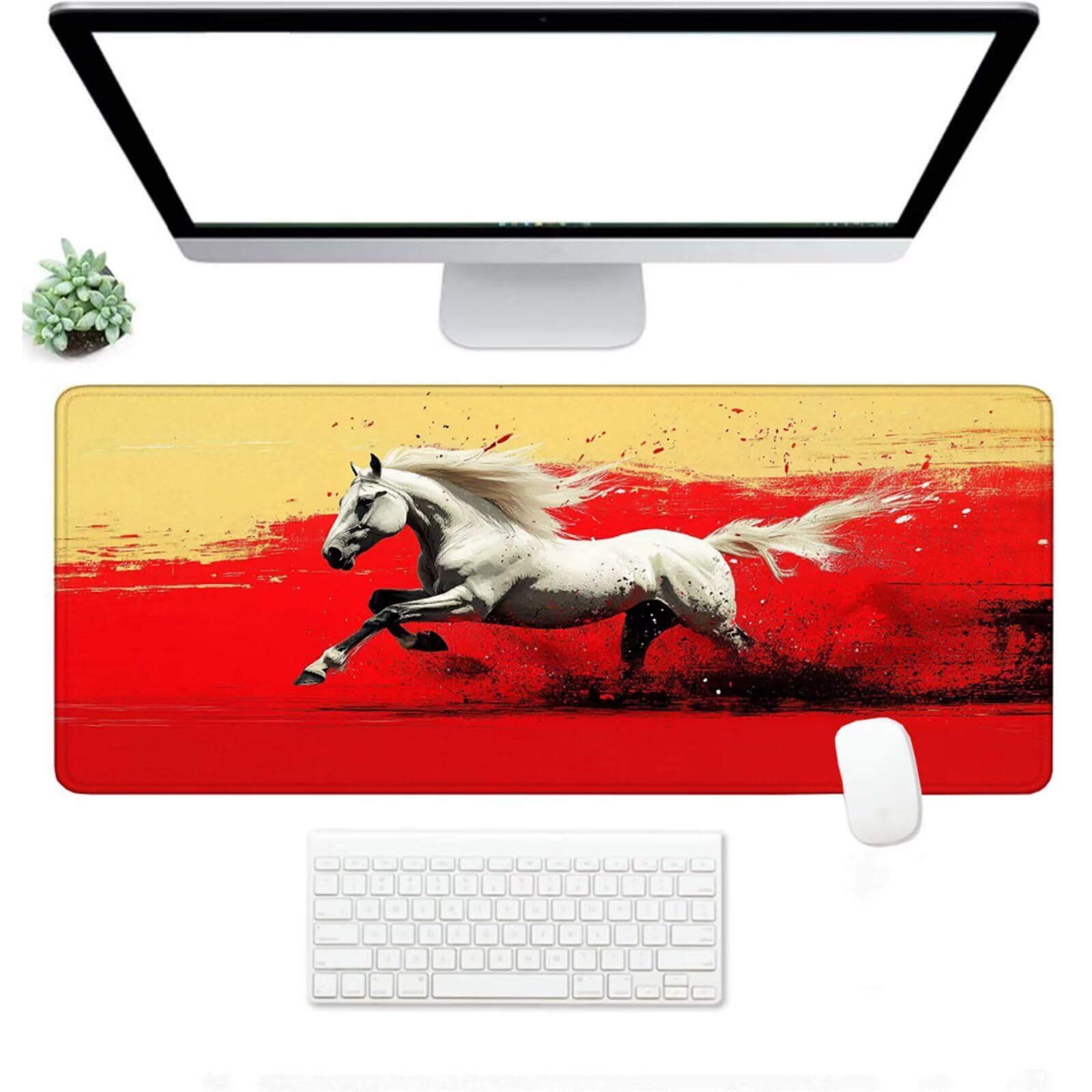 Podkładka pod mysz XXL 1200 x 600 x 3 MM, duża czerwona podkładka pod mysz z wodoodporną i antypoślizgową gumą koń pod ręką zszyte krawędzie, poprawia precyzję i szybkość dla gracza W-840