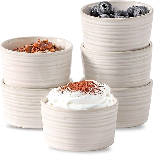 Miniatura 15 de Hasense Ramekins de 8 oz Aptos para Horno para Crème Brûlée, Juego de 6 Platos de Soufflé de Cerámica Aptos para Horno, Cuencos de Porcelana