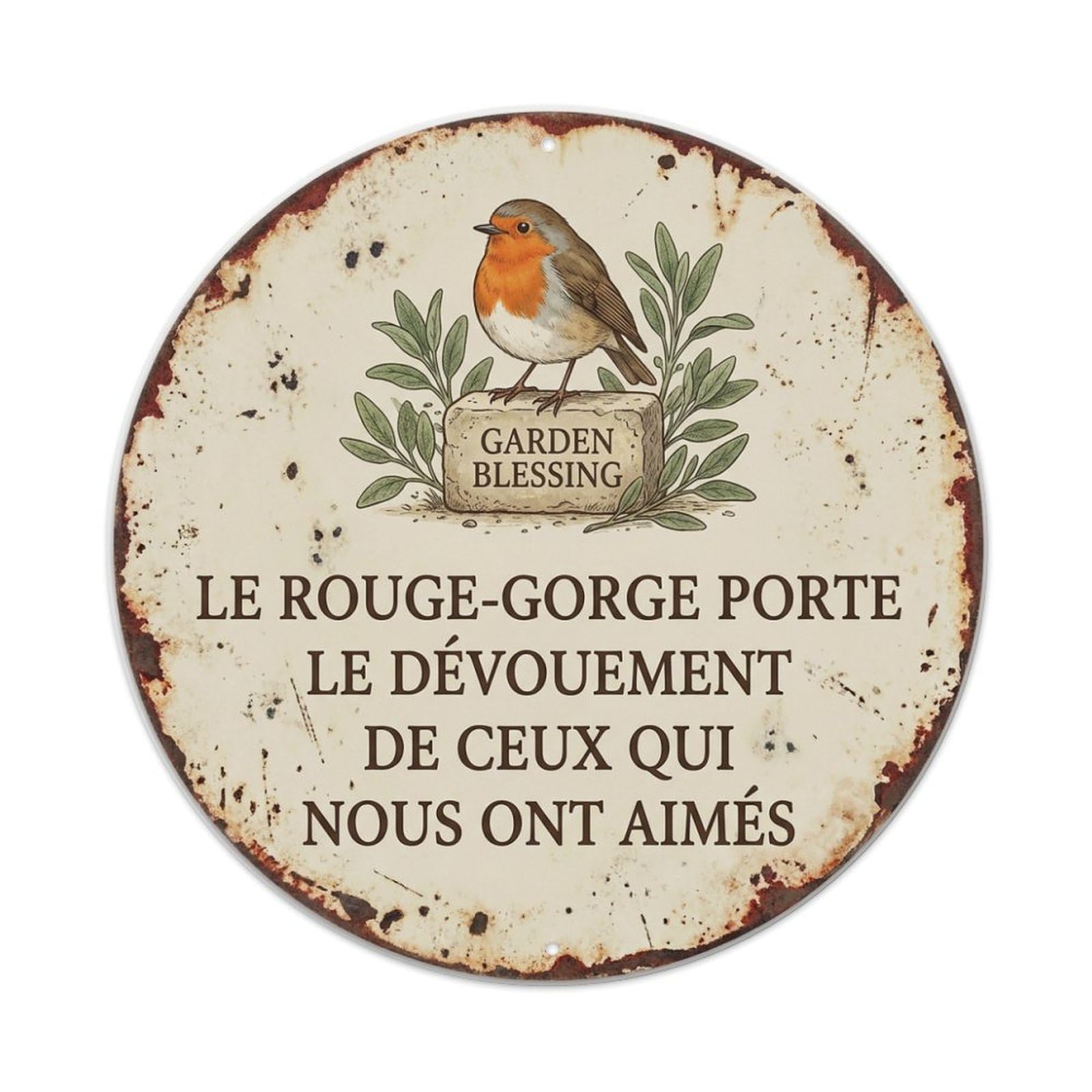 Tgrcjimh Style. Vintage Robin Bird Garden Quote Devoue Metal Tin Sign