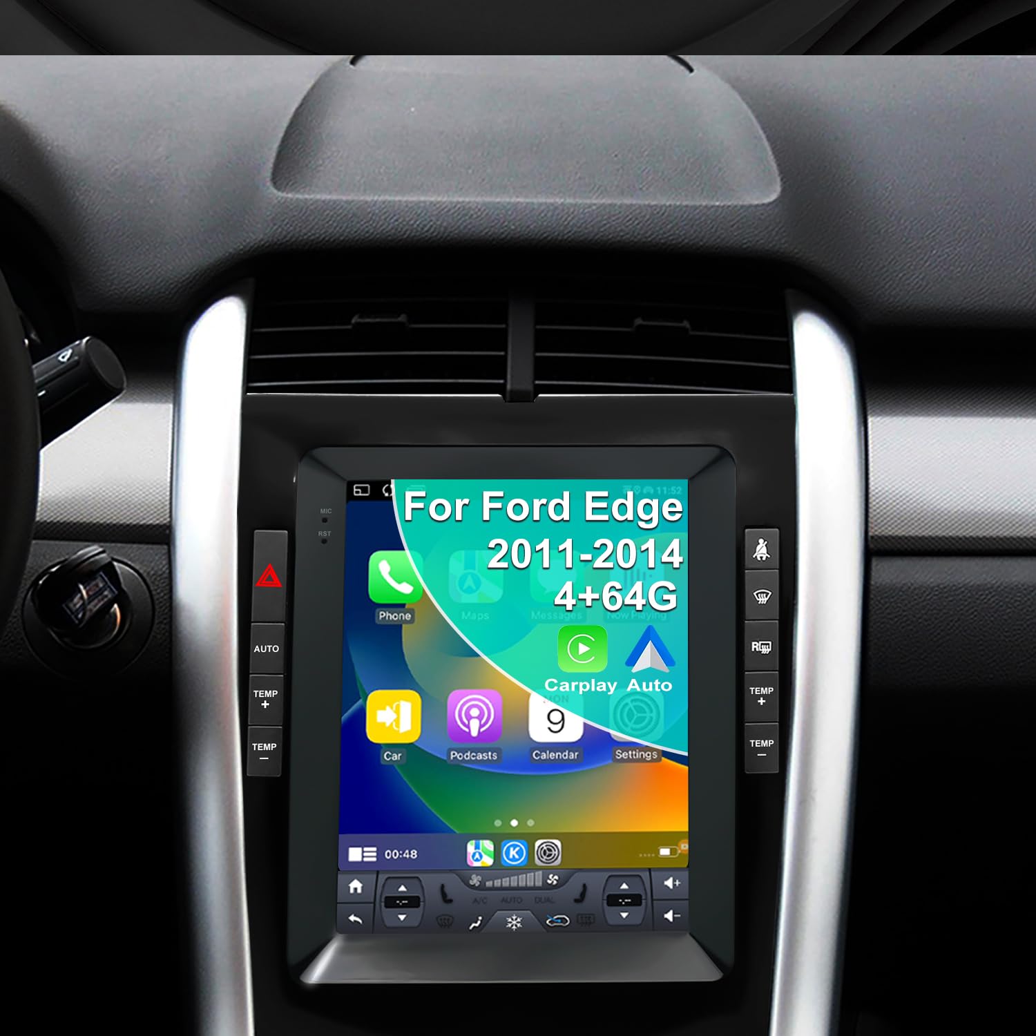 Photo 1 of 4G+64G Car stereo For Ford Edge Radio Upgrade 2011 2012 2013 2014, 9.7 Inch Tesla Style Touch Screen radio Replacement, Built-In Wireless Carplay Android Auto, Back Up Camera GPS Bluetooth SWC FM WIFI