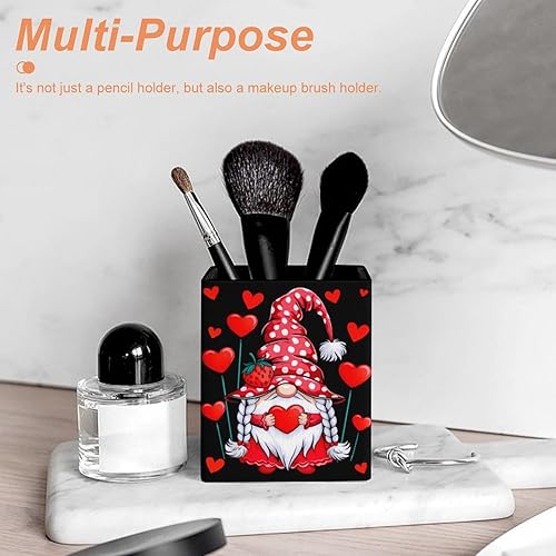Miniatura 6 de Gnome With Red Heart Strawberry Hat Valentine's Day Pencil Holder, Leather Makeup Brush Holders Storage Desktop Organizer Desk Decor for Office