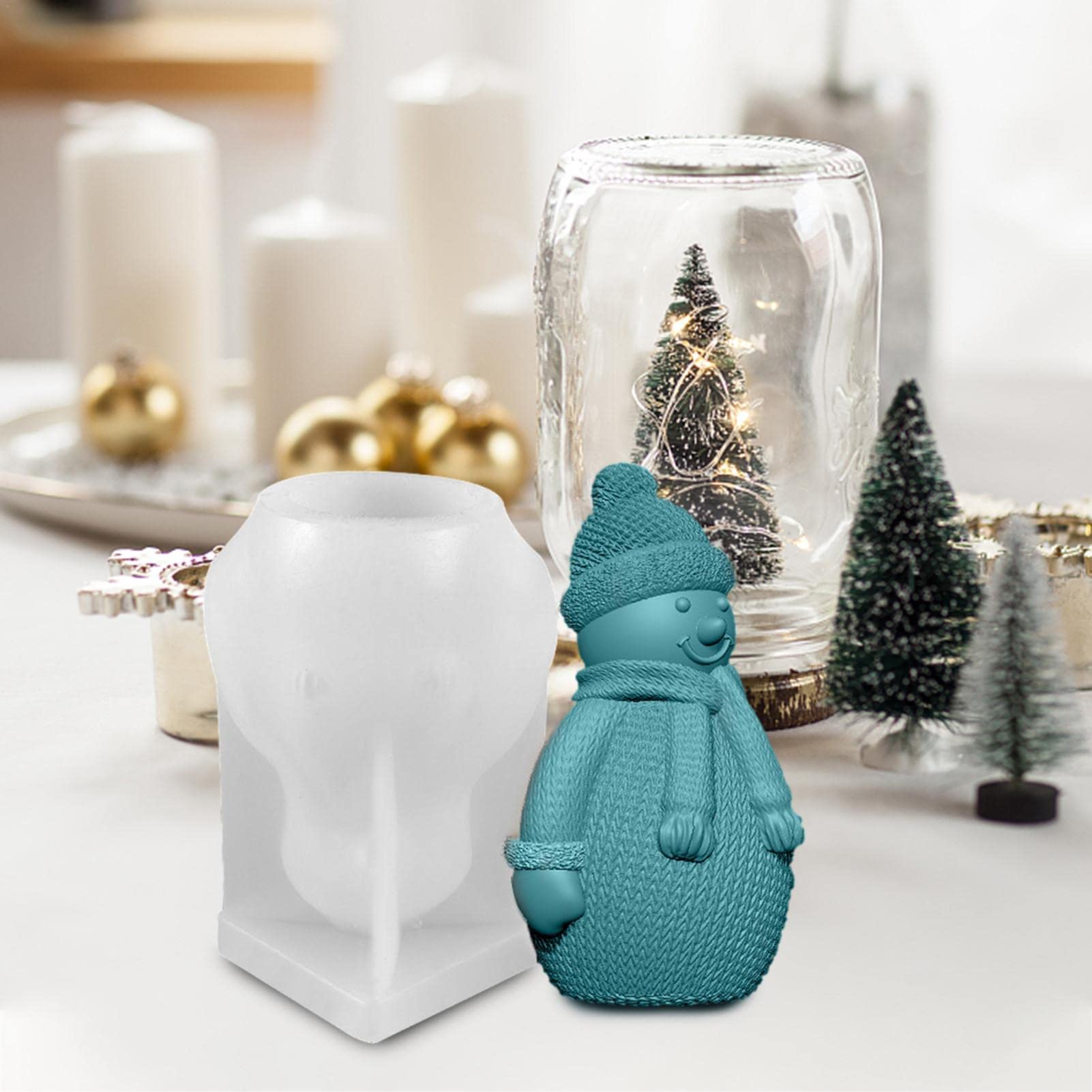 3D Christmas Candle Mold, Xmas Snowman Silicone Soap Molds for Candle Making, Aromatherapy Candle Mold, DIY Bath Bomb Chocolate Cake Decoration, Ideal DIY Moulds for Christmas Party