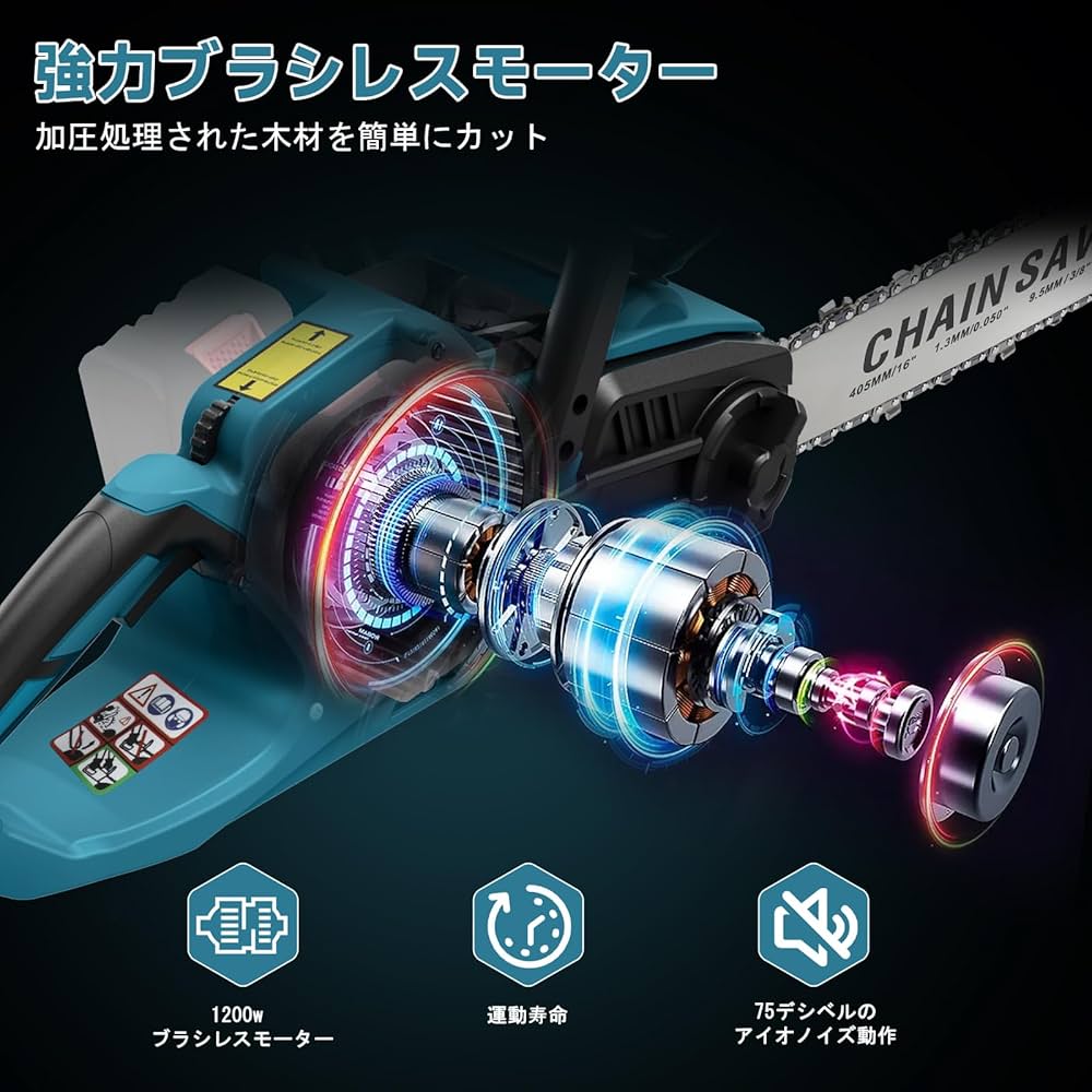 Amazon | LEZZYRUCK 電動チェーンソー 16インチ 36-42V 1500W