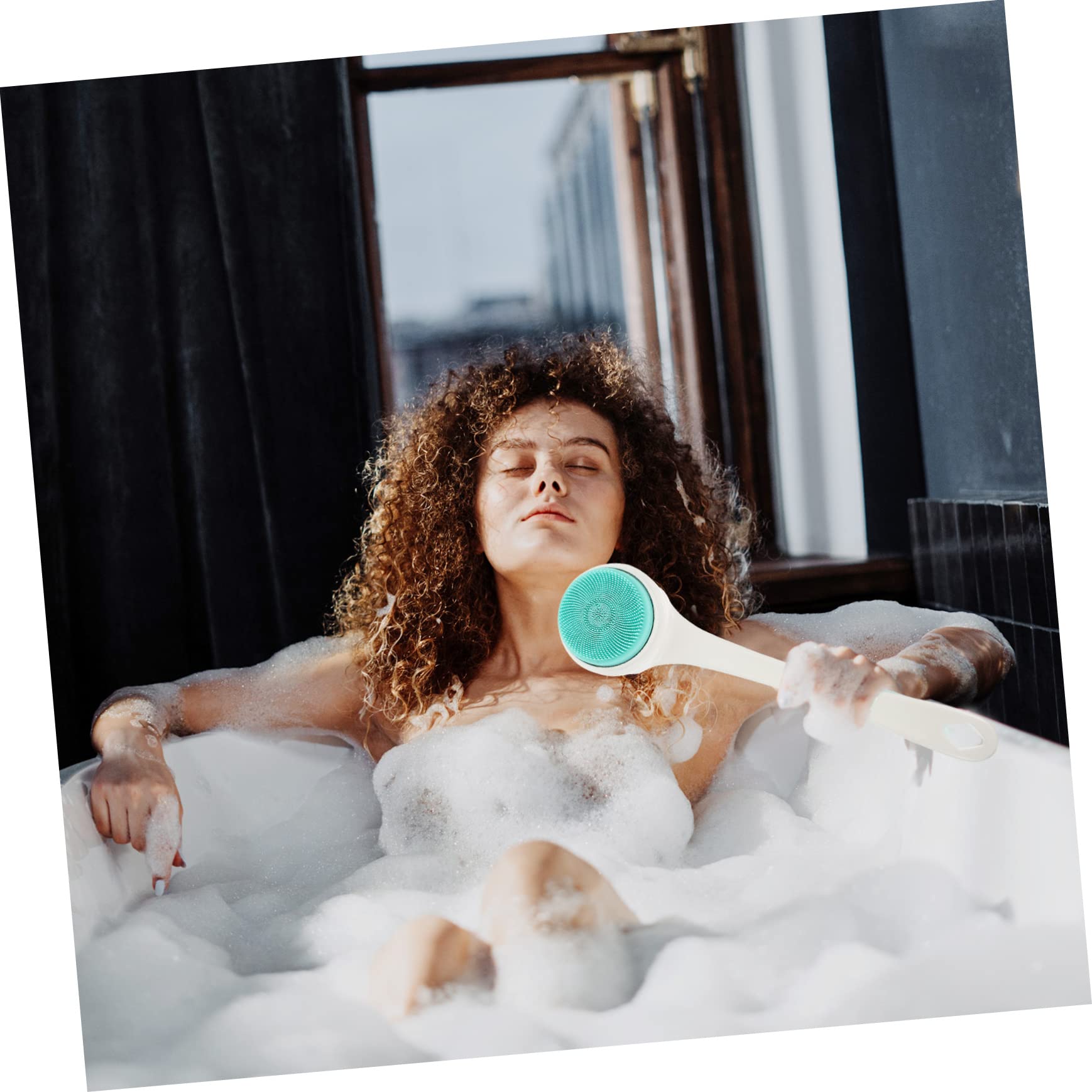 FRCOLOR Spazzola Elettrica da Bagno Manico in Silicone per Scrub Corpo e Schiena