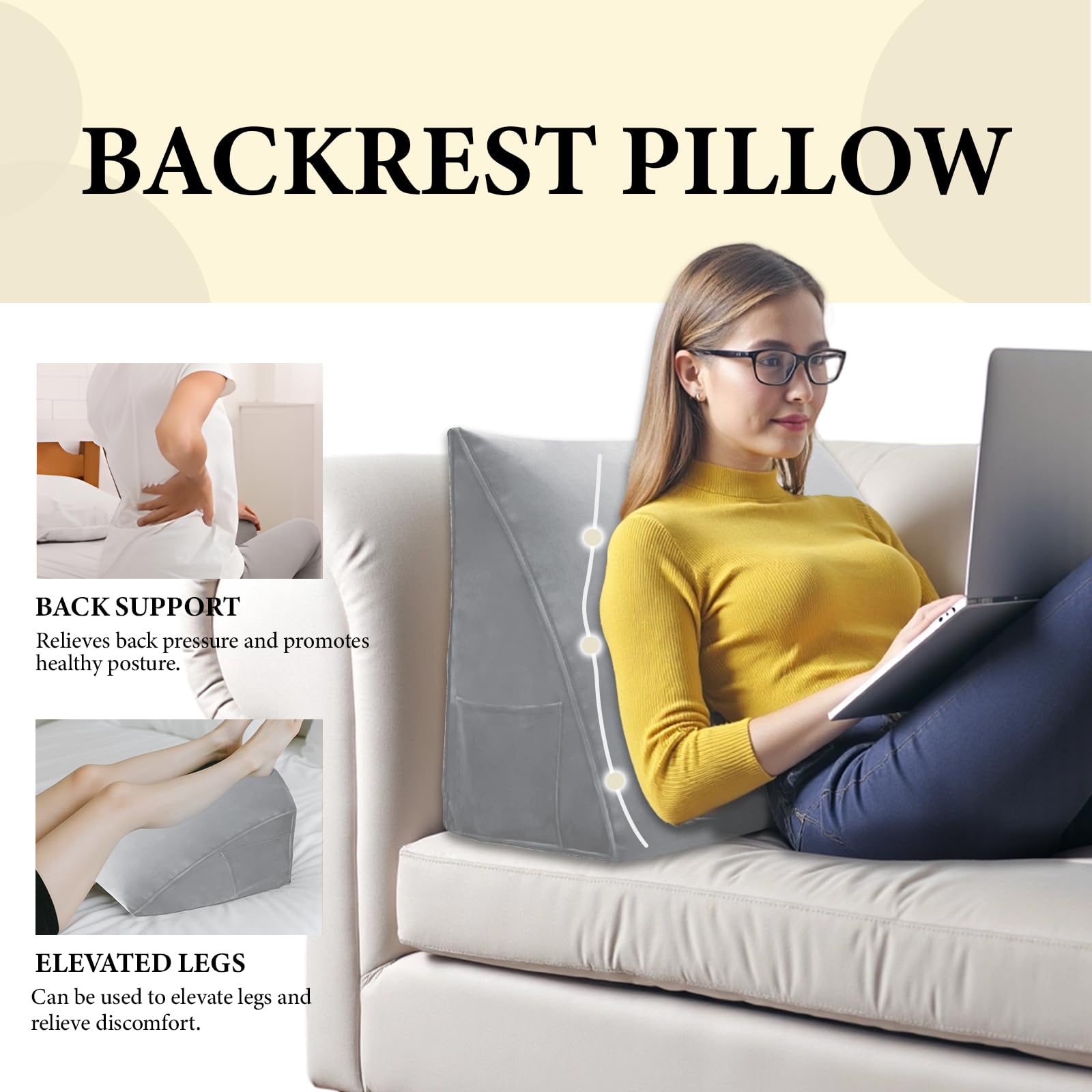 Cojín de Lectura – Cojín Triangular de cuña para Cama y sofá, cómodo cojín para la Espalda, cojín de Apoyo Suave para Leer y Relajarse, con Funda extraíble y Lavable