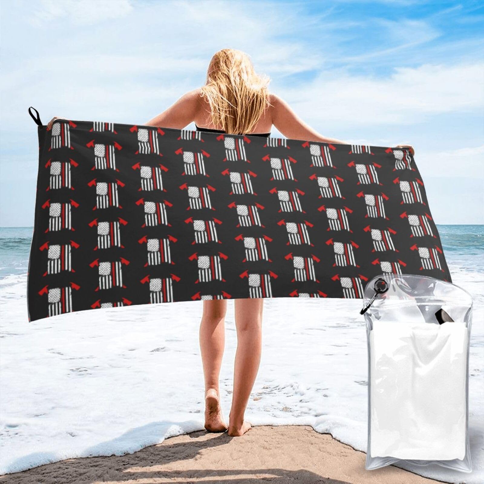 FHIZOAL Firefighter American Flag Quick Dry Towel Microfibre Towel Super Absorbent Ultra Compact Gym Sports Beach Camping Travel