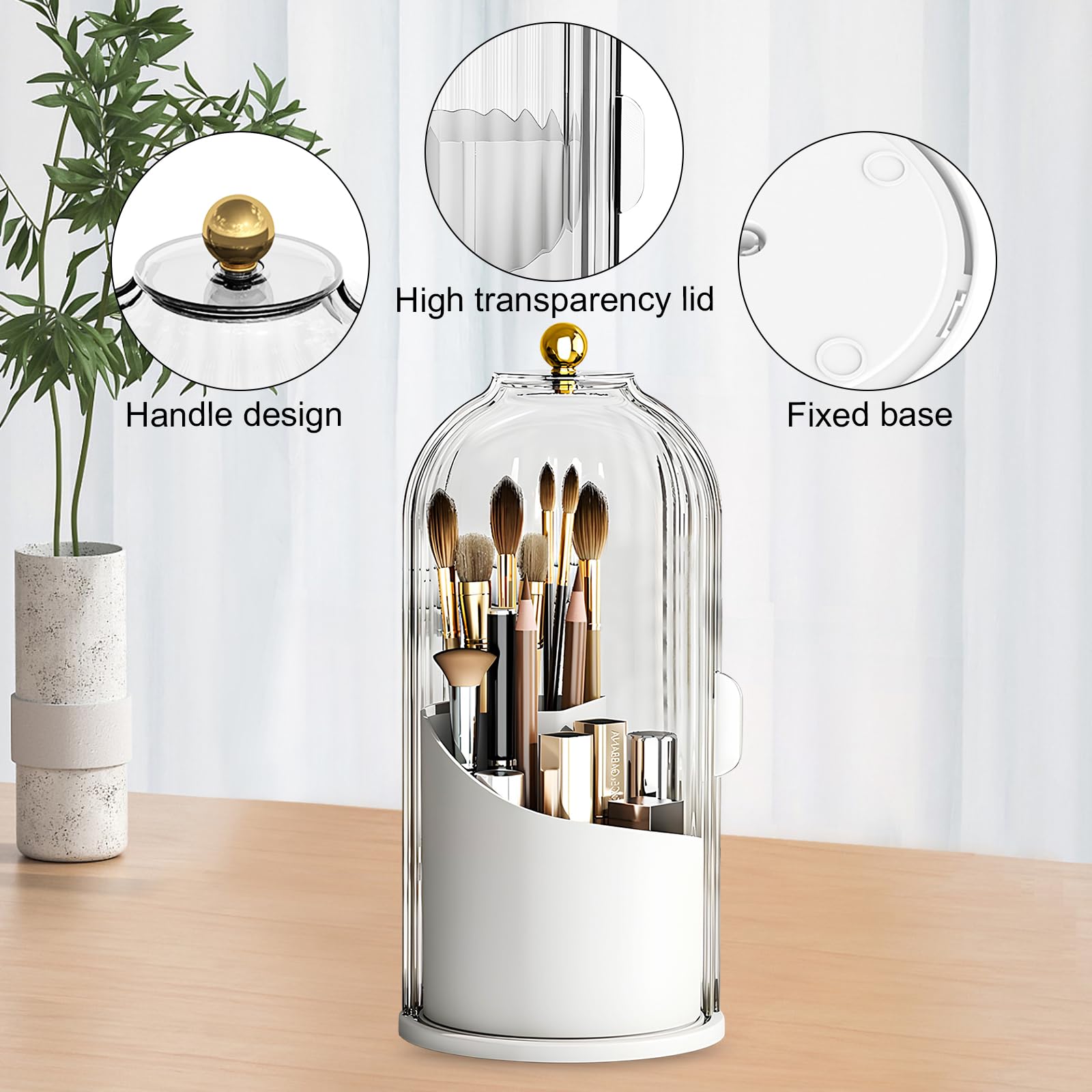 Makeup Organiser Brush Holder 360 Rotating with Dustproof Lid, Sliding opening - Image 3