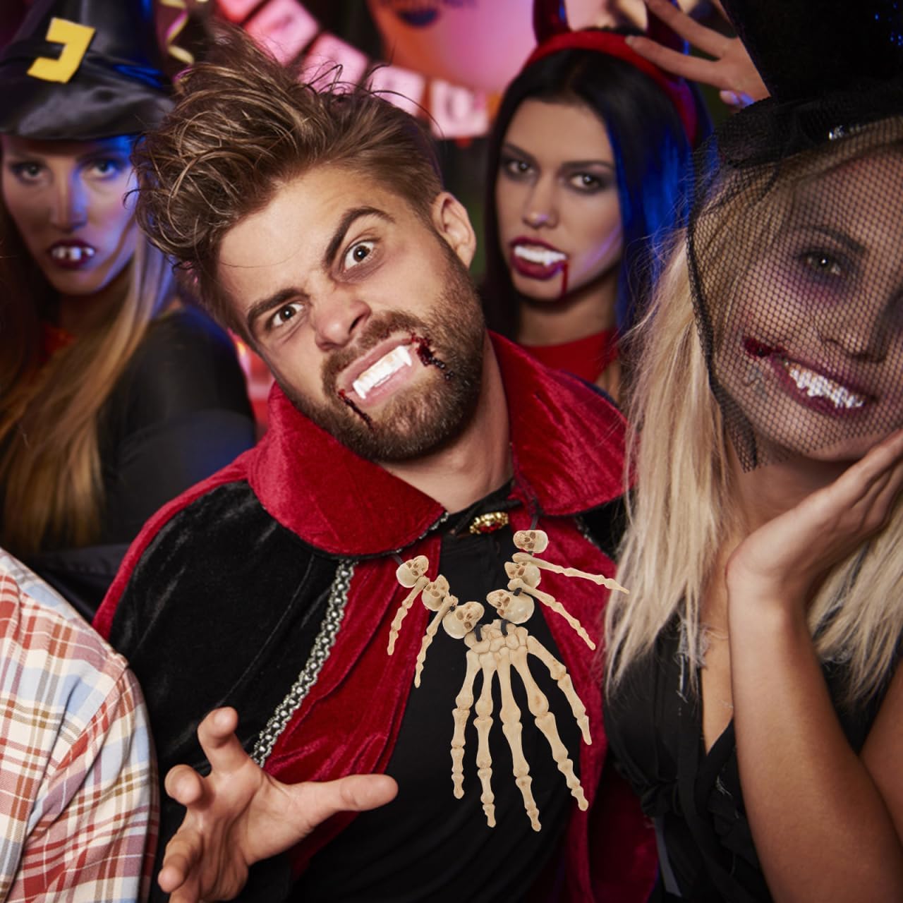 Vintage Skull Necklace with Hand Bone Pendant Gothic Resin Jewelry for Halloween Cosplay Party Dress up Men S Accessory - Image 5