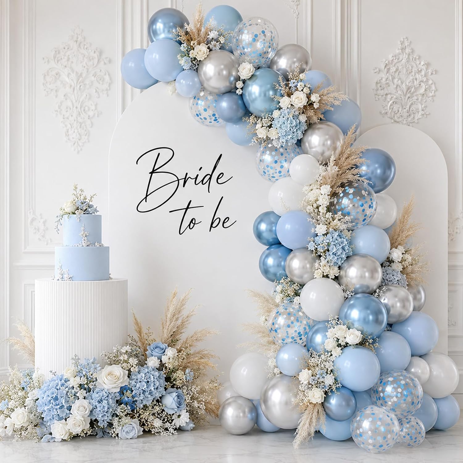 Blue Silver Balloons, Metallic Light Blue White Balloon with Metallic Silver Confetti Balloon for Birthday Graduation Wedding Baby Bridal Shower Christening Party Decorations thumbnail