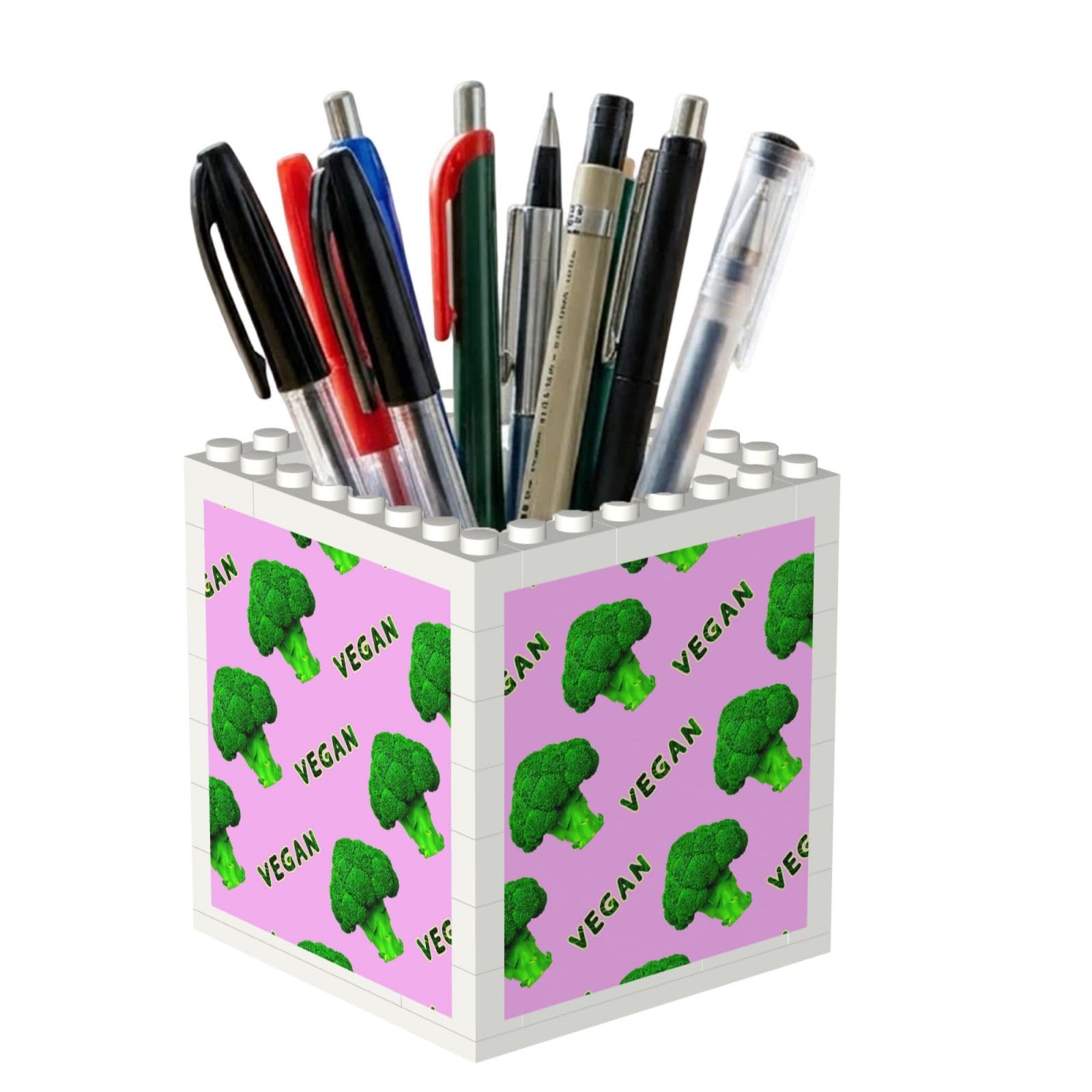 Poadnly Broccoli Vegan Green Pink, Pen Pot Pencil Holder for Office Home School, Compact Desk Organiser for Office Stationery