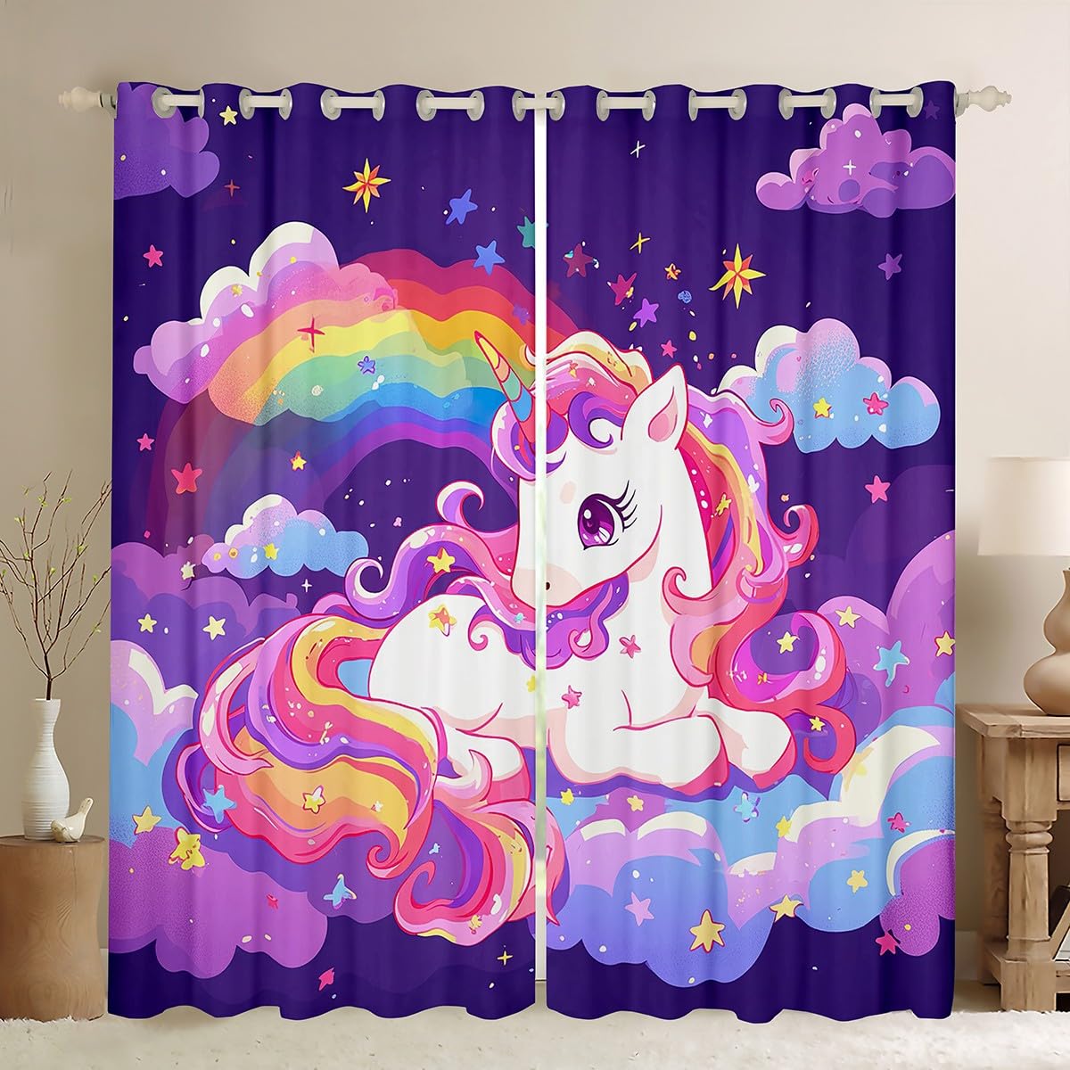 Feelyou Kids Boys Girls Pink Unicorn Darkening Drapes Unicorn 30-50% Blackout Curtains for Toddler Unicorn Window Curtains Unicorn Window Treatments Cute Unicorn (2 Panels, 42 x 63 Inch)