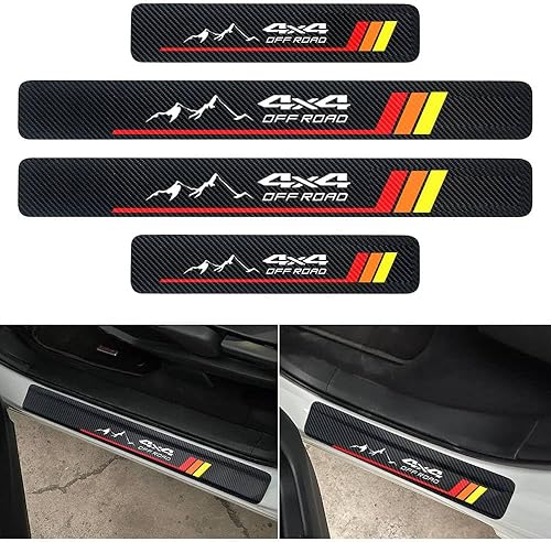 Miniatura 1 de 4 calcomanías protectoras de fibra de carbono para umbral de puertas delanteras y traseras de automóvil compatibles con Toyota Tacoma 4Runner Tundra