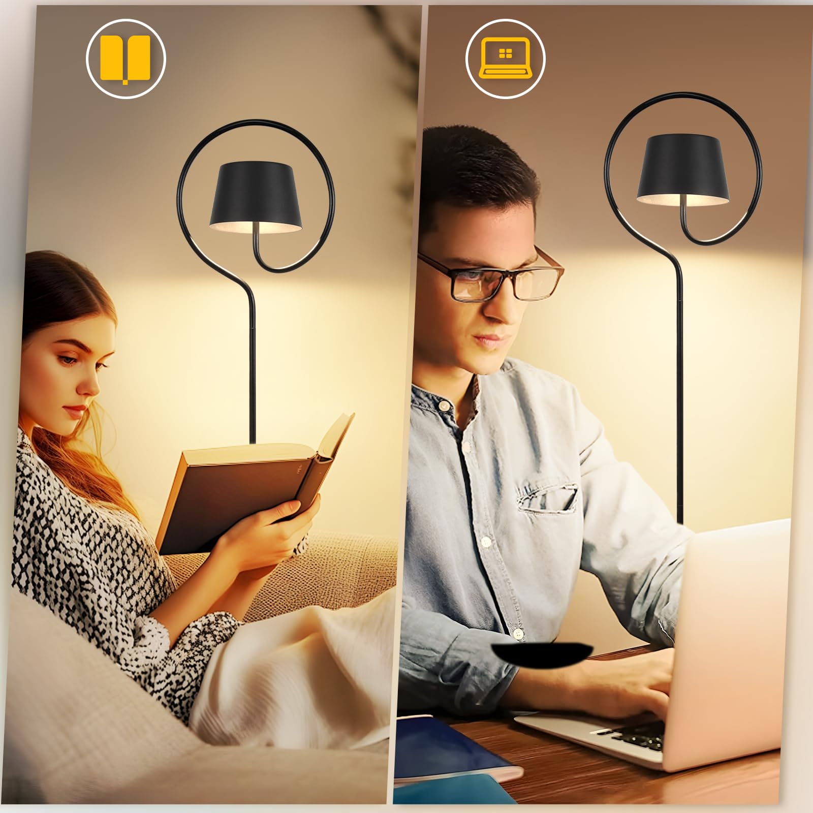 Homefire Lampadaire LED pour salon à intensité variable 120 cm - Lampadaire solaire d'extérieur avec batterie USB-C rechargeable - Moderne - Sans fil - 3000 K-6500 K - Hauteur réglable - Pour chambre