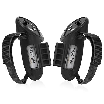 AMBISON Upgraded Controller Grips Cover for Oculus Meta Quest 3S/3 Accessories,with Adjustable Nylon Active Knuckle Straps&Battery Opening Protector,Anti Throw Relax Hands Enhance Holding Black
