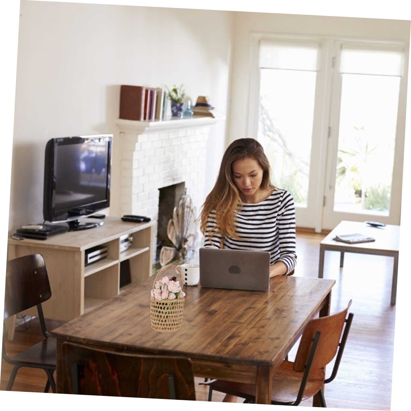 ABOOFAN 1Pc Handheld Straw Woven Flower Basket for Home Decor Storage and Flower Arrangement and Decorative Basket for Sundries Organization