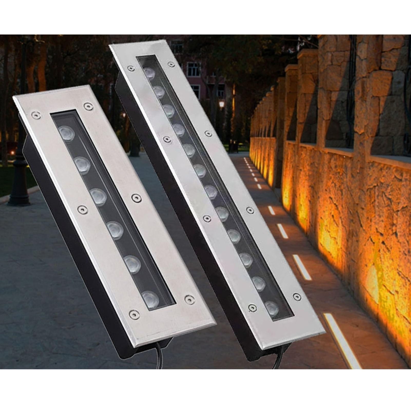 Luces LED Para Paisajismo - Luces Enterrada Para Exteriores, Foco LED Rectangular Empotrable En El Suelo De 85-265 V, Farola Impermeable IP65(Warm light,12W)