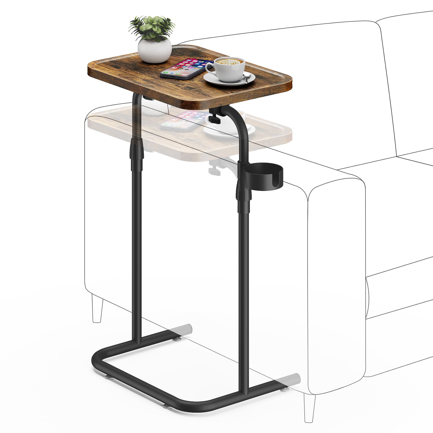 Photo 1 of **MISSING PARTS**
TUTOTAK C Shaped End Table with Tiltable Surface, Adjustable Height Side Table, Slide Under Couch Table TV Tray for Eating, Sofa Tray for Livingroom, Bedroom Brown TB01BB091