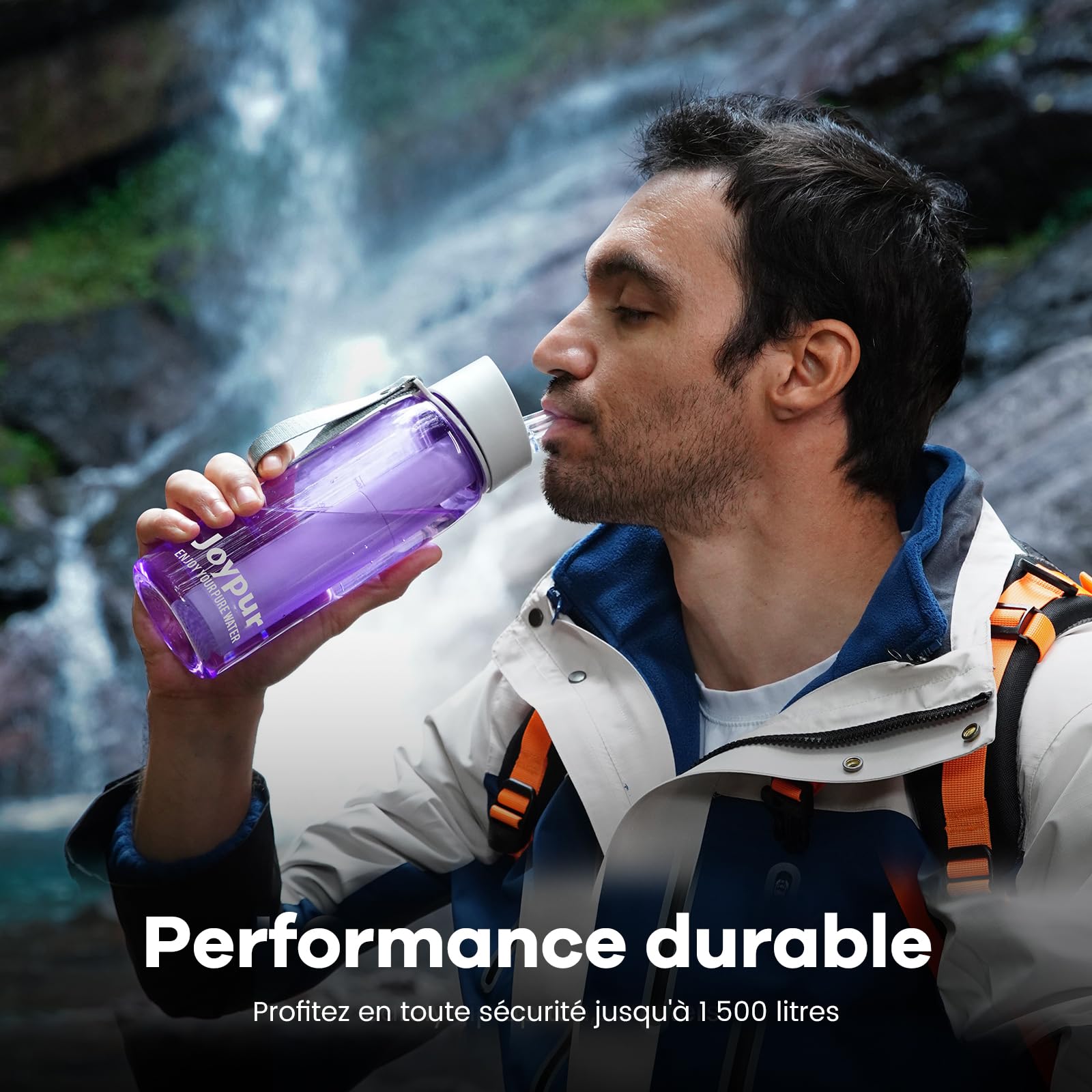 Gourde filtrante eau non potable Bouteille d'eau extérieure avec filtre 650 ml Filtre à eau de survie avec 5 couches de matériaux filtrants pour le sport Camping Randonnée,Violet