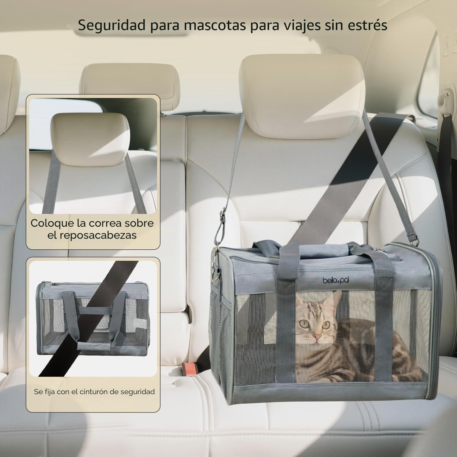BELLA & PAL Transportín para Gatos/Cachorros, Bolsa Transporte para Mascotas, Bolsa Plegable para Gatos con Tela Resistente a Arañazos, Cremallera Antiescape, Adecuada para Viajes en Avión, M