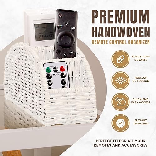 Miniatura 2 de Soporte de control remoto de 5 compartimentos: organizador de ratán sintético para controles remotos de TV, brochas de maquillaje, suministros de