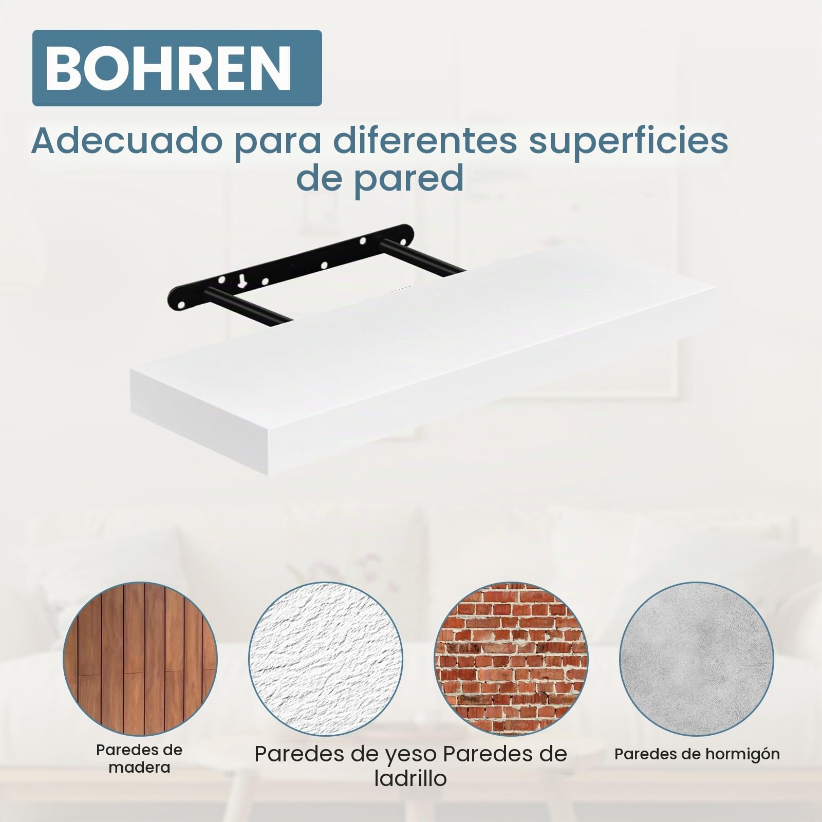 Estantes Flotantes de Pared Juego de 4 - Madera 14x40cm, para Salón, Cocina, Oficina y Decoración Moderna, Blanco