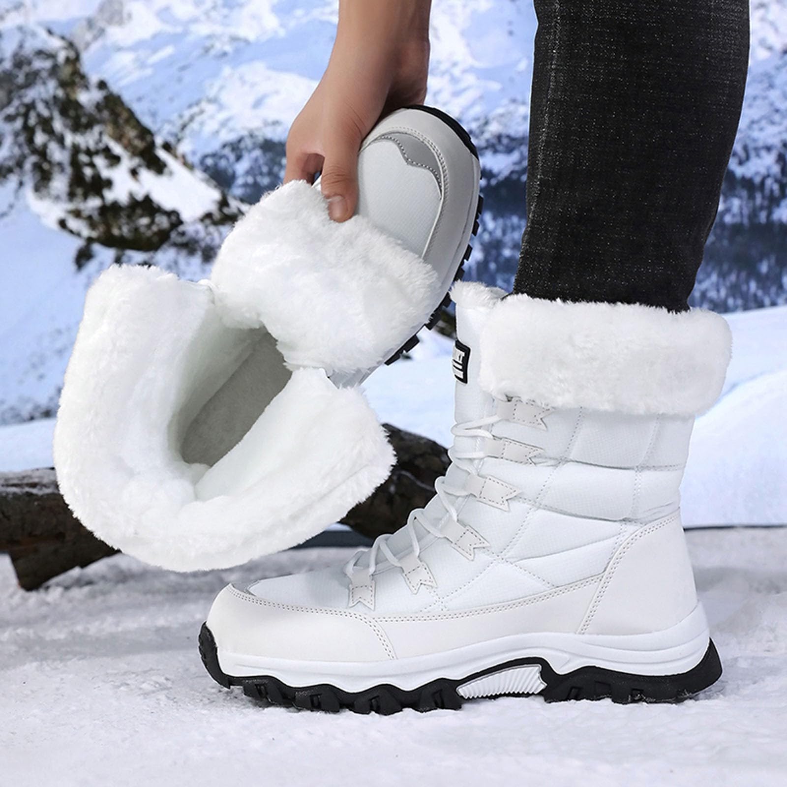 Generico Stivali Neve Donna Impermeabili Calde Termiche Doposci Stivali Imbottiti Antiscivolo Scarpe Da Neve Stivaletti Invernali Dopo Sci Con Fodera Scarponi Snow Boots Per All'acqua Trekkin