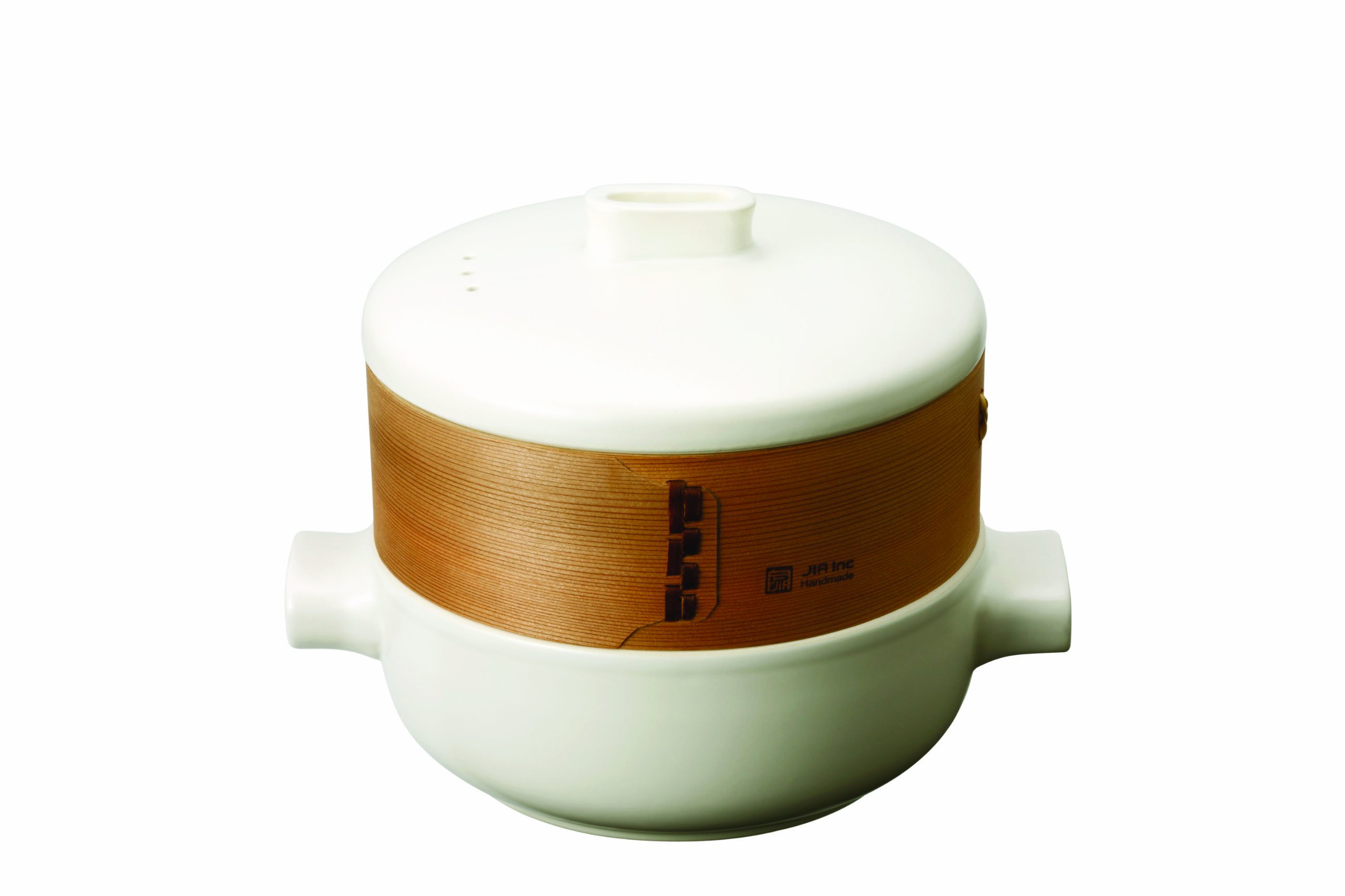 JIA Steamer Pot Steamer with Steaming Basket,18cm Ceramic Pot,White,Small