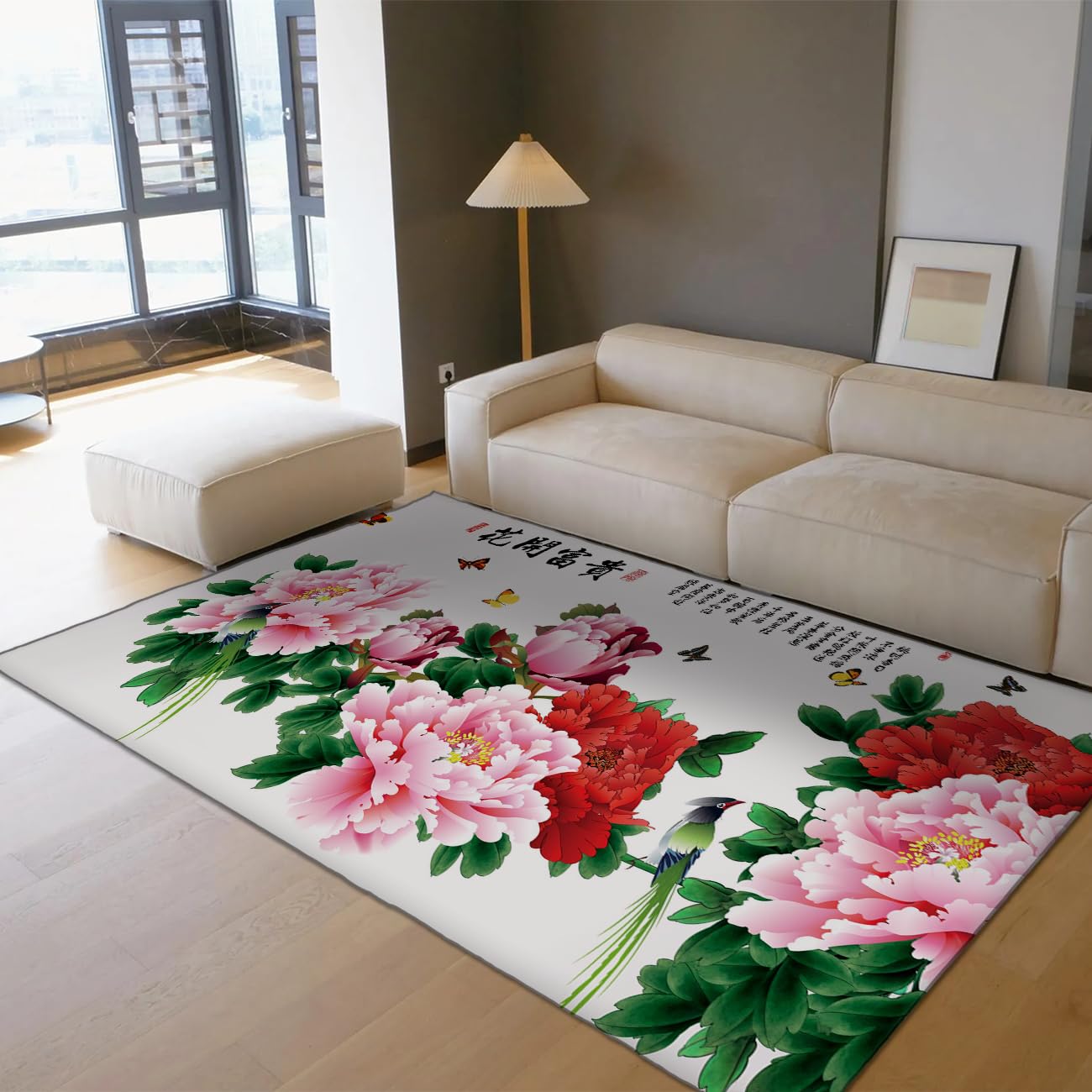 Tapis oriental de luxe en pivoine 180x210 cm pour sublimer le sol de votre salon