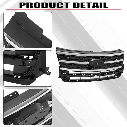 Miniatura 5 de HECASA Parrilla Delantera Compatible con Ford Explorer 2018-2019 Parachoques Delantero Superior Rejilla de Capó Cromada Negro y Plateado